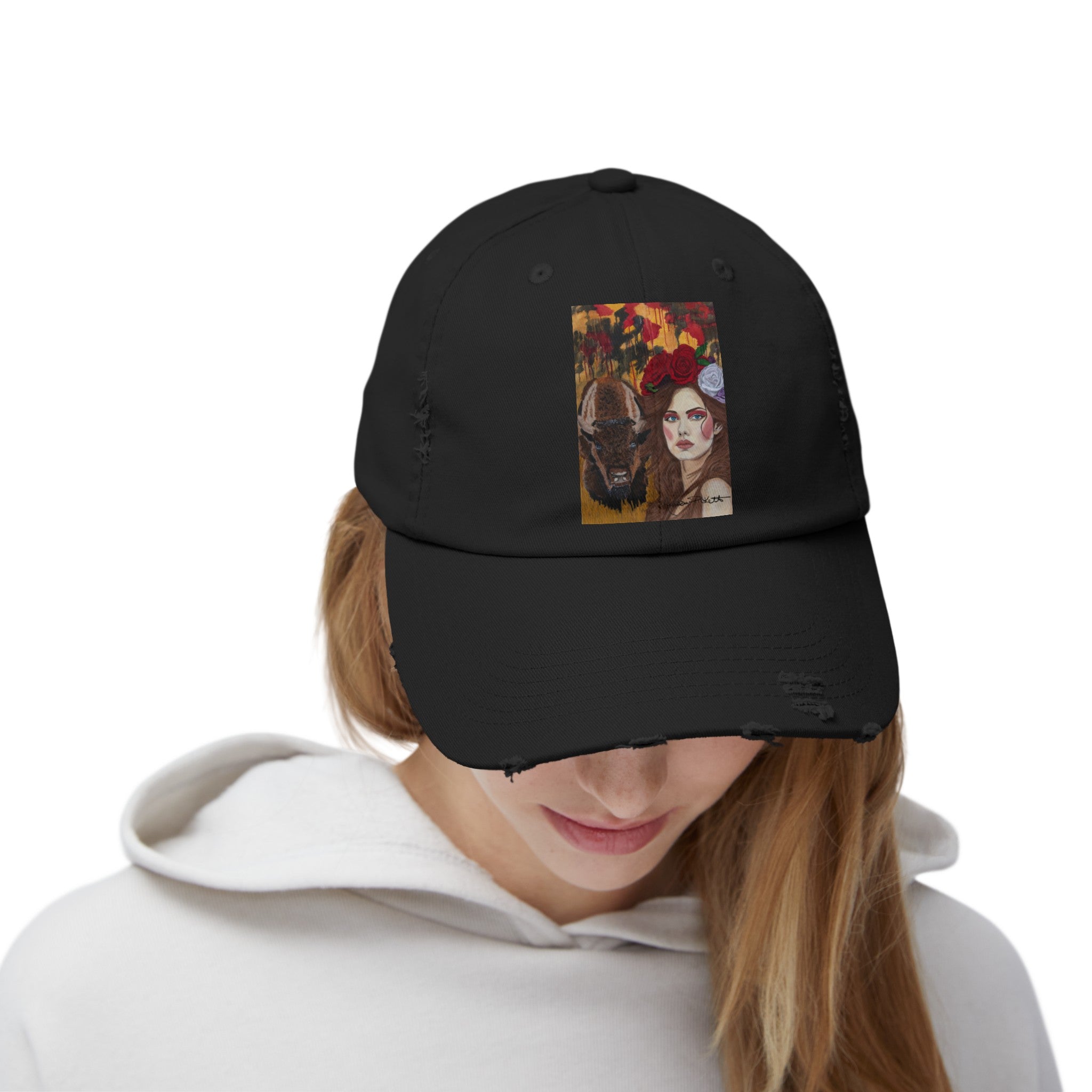 Woman & Bison | Unisex Distressed Cap
