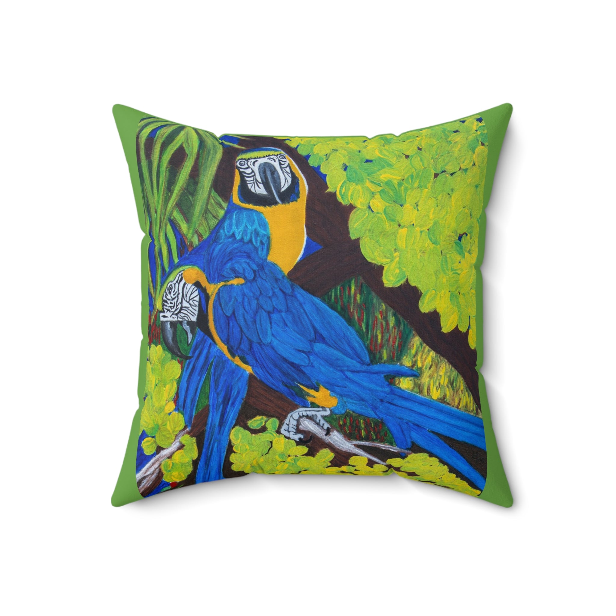 Two Blue & Gold Macaws | Spun Polyester Square Pillow