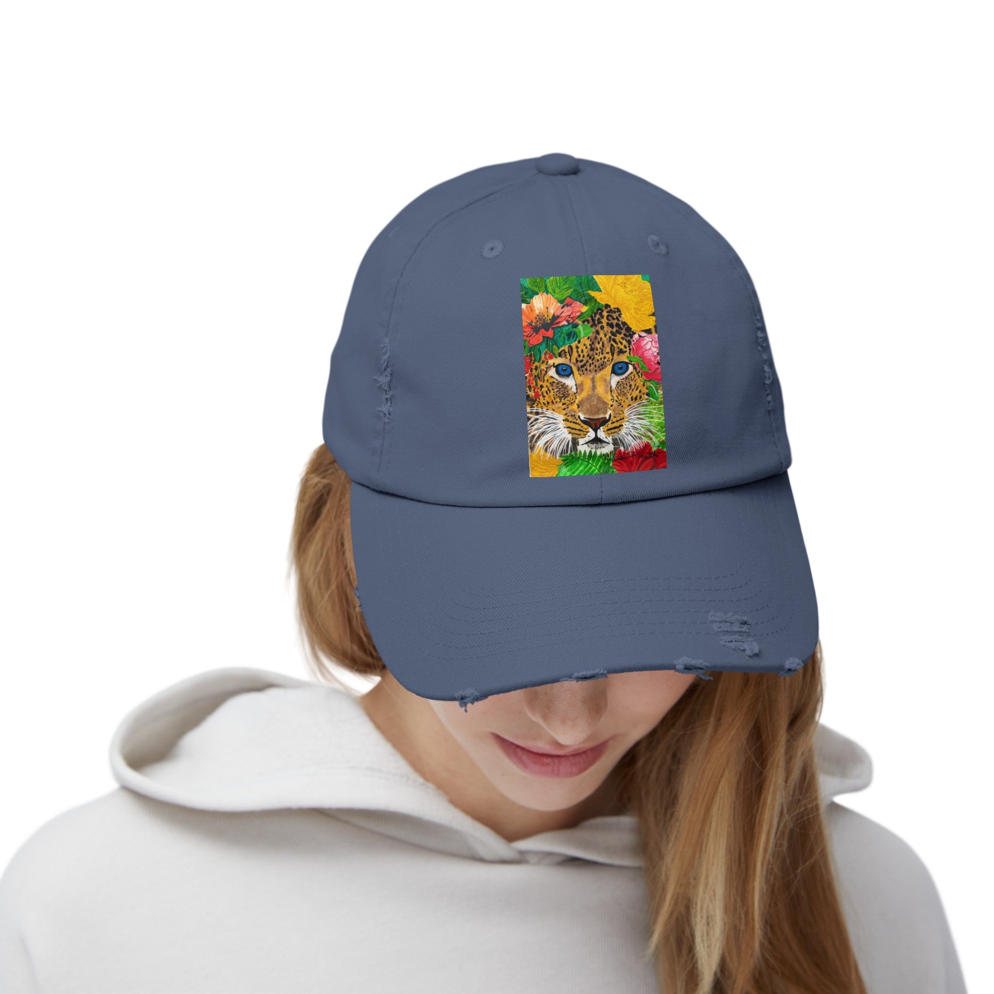 Jaguar & Flowers | Unisex Distressed Cap