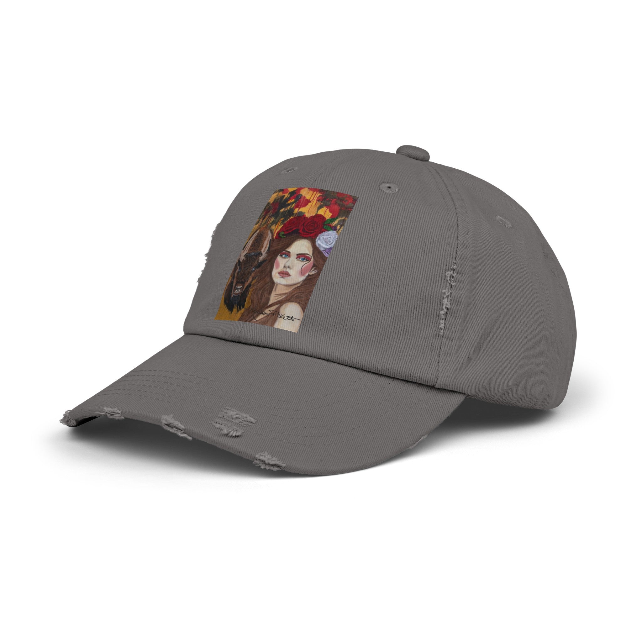 Woman & Bison | Unisex Distressed Cap