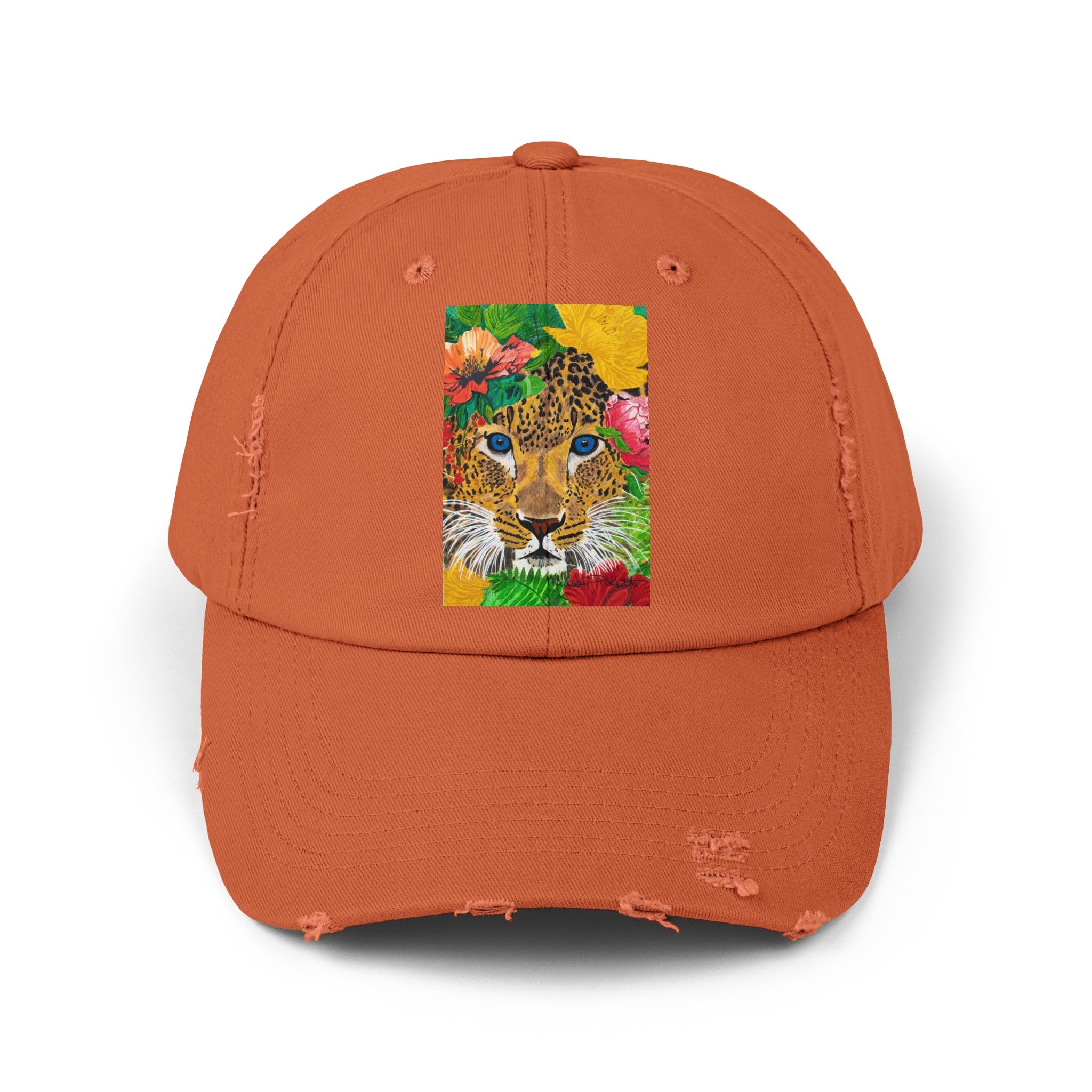 Jaguar & Flowers | Unisex Distressed Cap