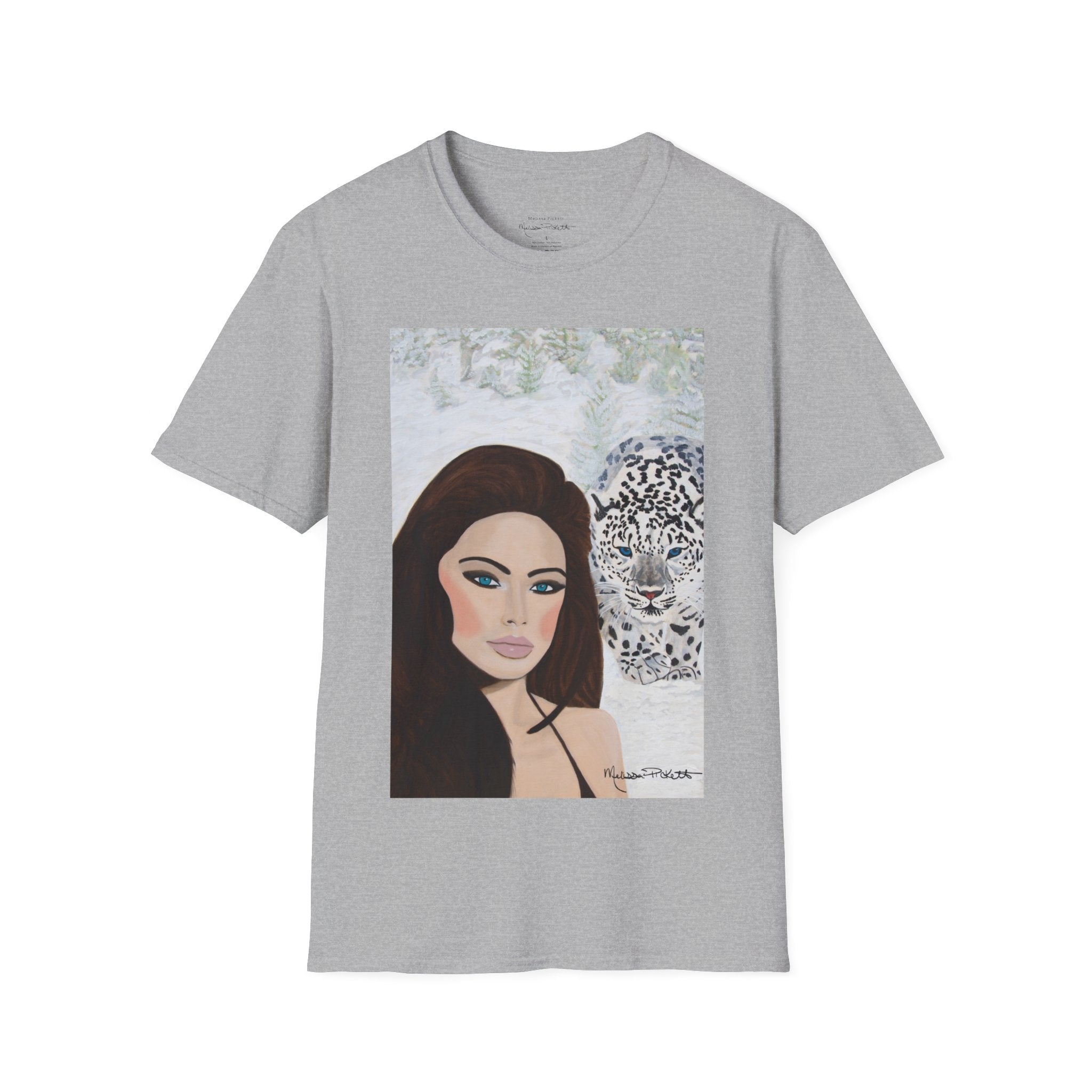 Woman & Snow Leopard | Unisex Softstyle T-Shirt