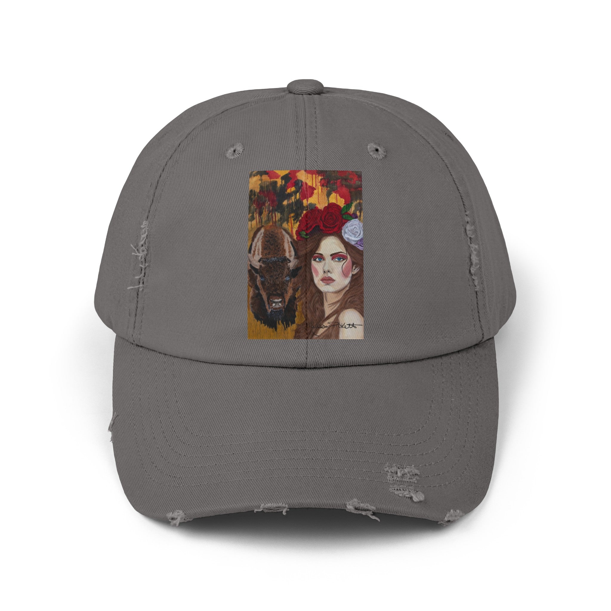 Woman & Bison | Unisex Distressed Cap