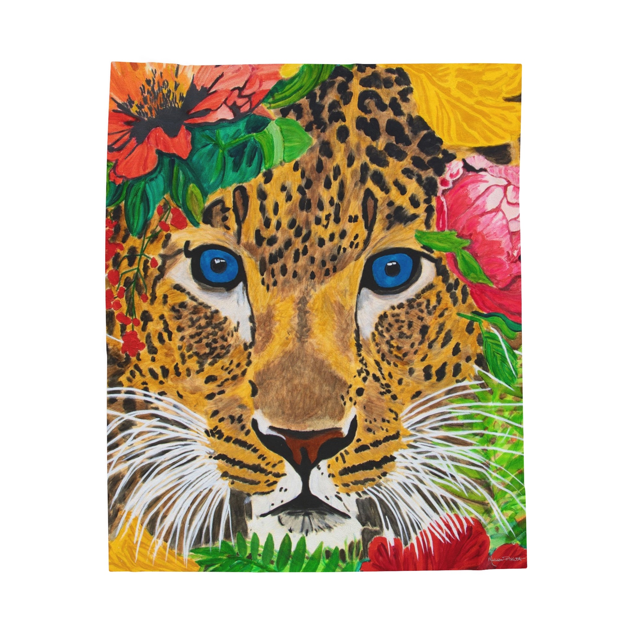 Jaguar & Flowers | Velveteen Plush Blanket