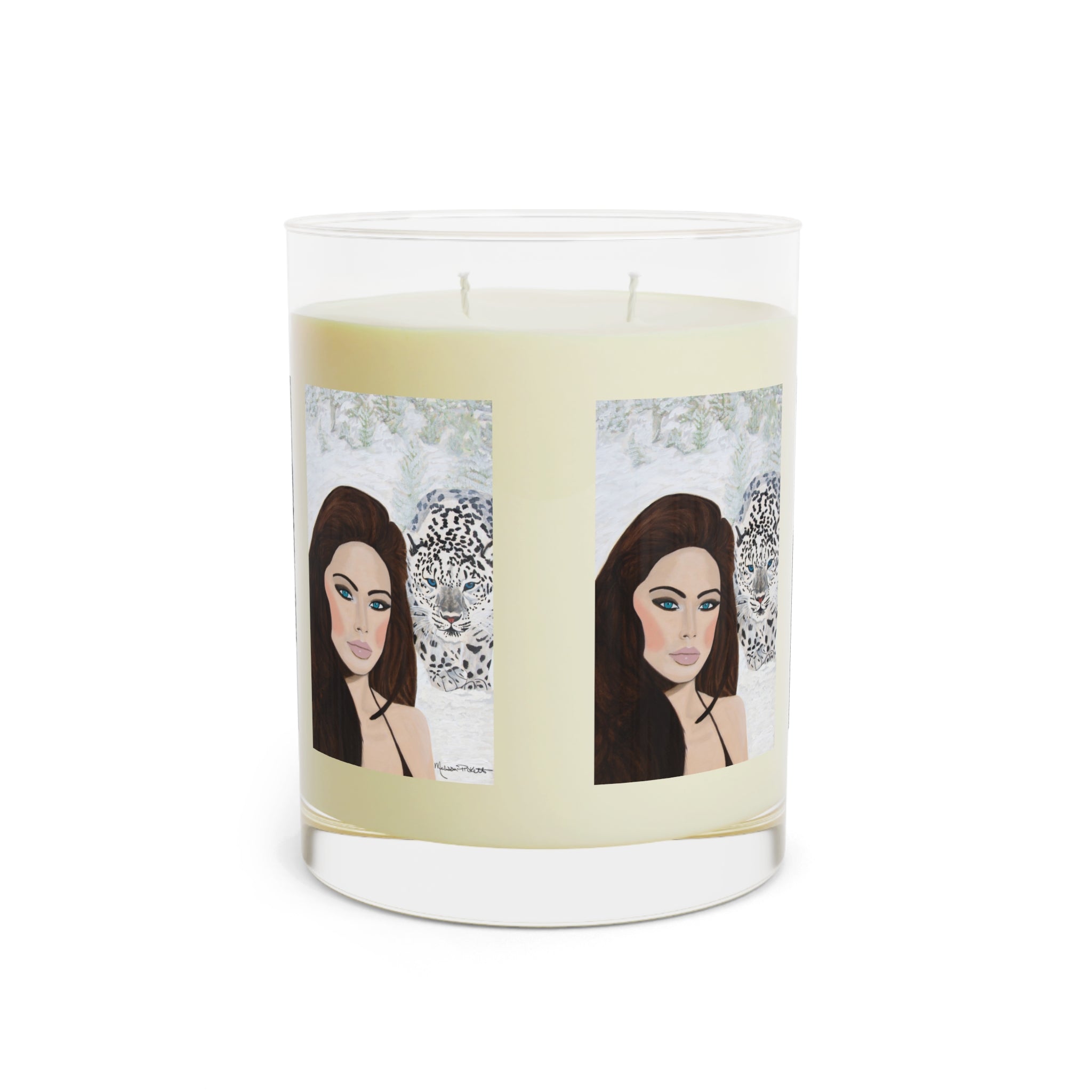 Woman & Snow Leopard | Scented Candle - Full Glass, 11oz