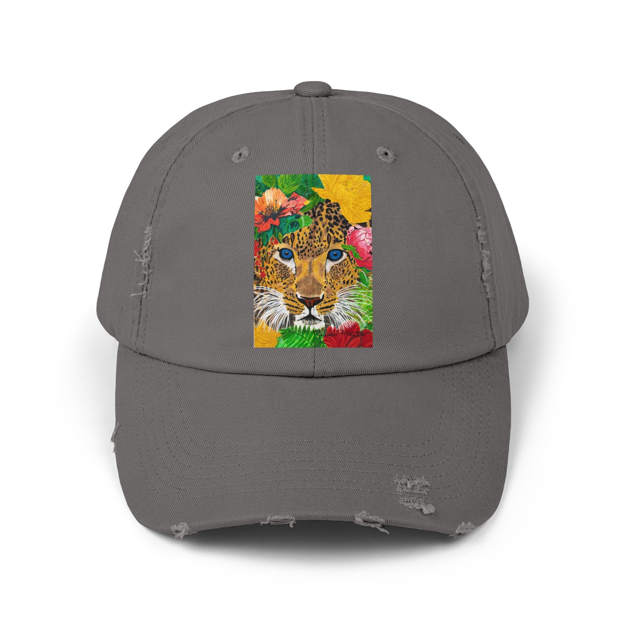 Jaguar & Flowers | Unisex Distressed Cap