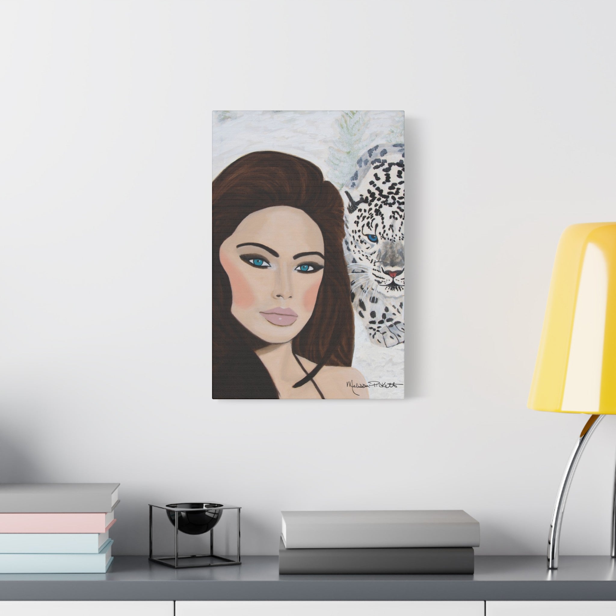 Woman & Snow Leopard | Satin Canvas, Stretched