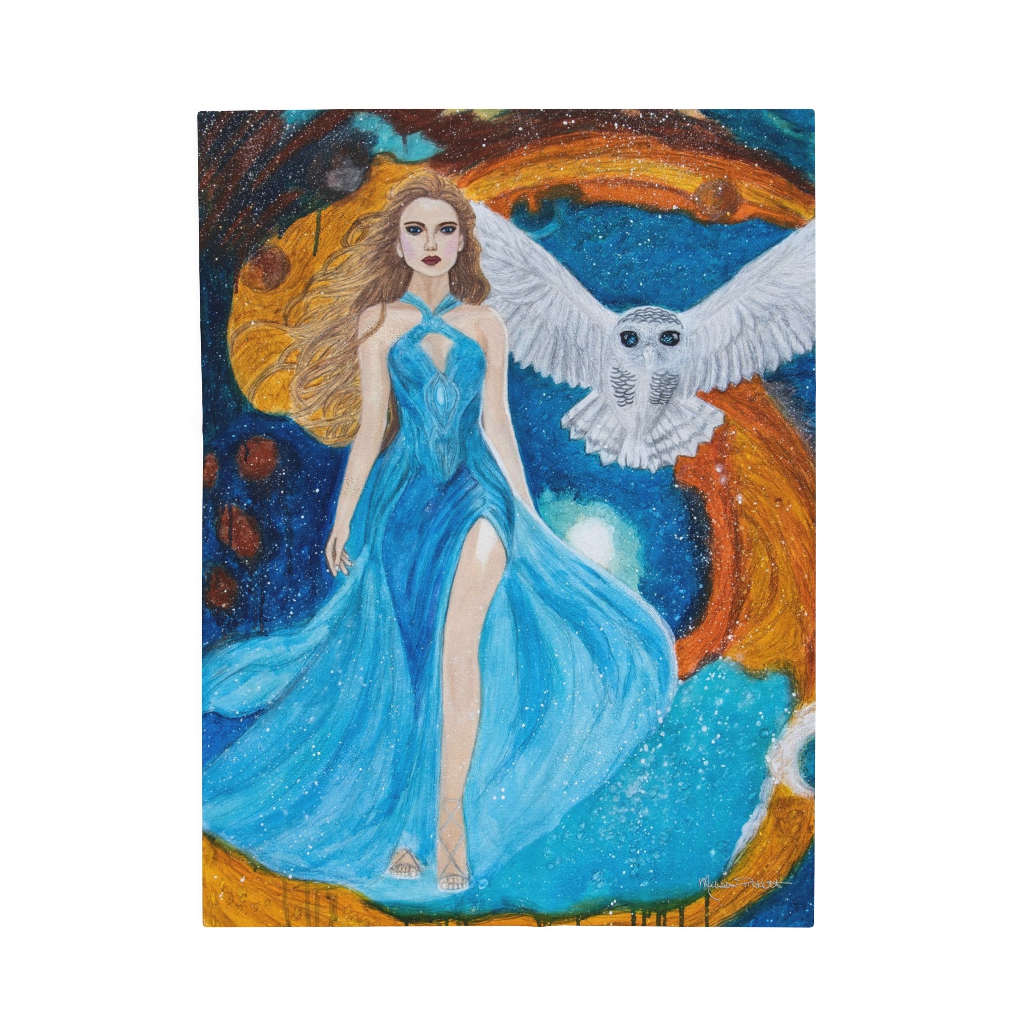 Galaxy Girl with Owl | Velveteen Plush Blanket