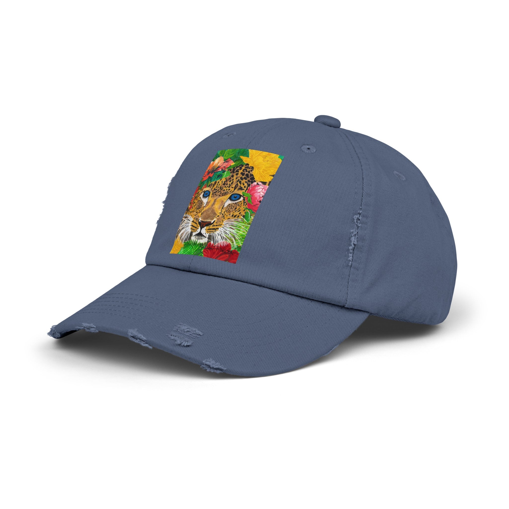 Jaguar & Flowers | Unisex Distressed Cap