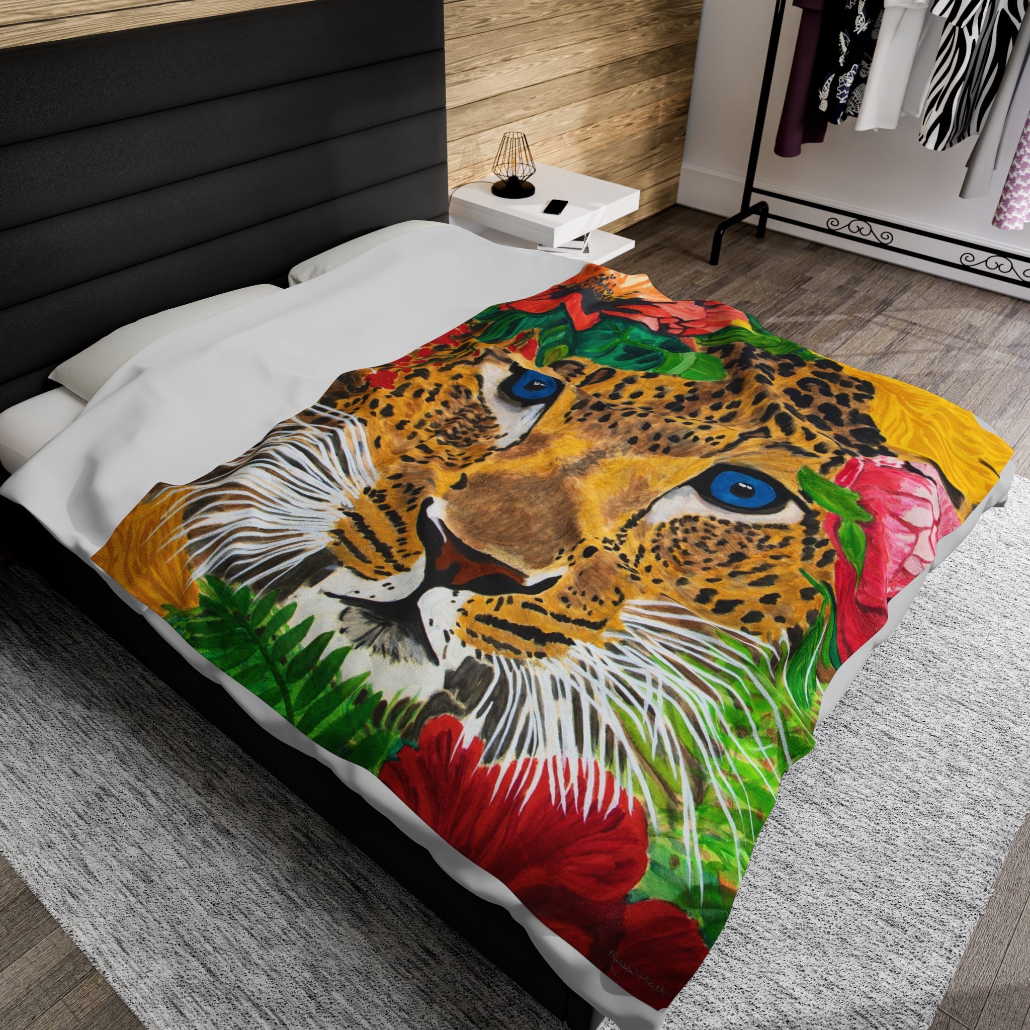 Jaguar & Flowers | Velveteen Plush Blanket