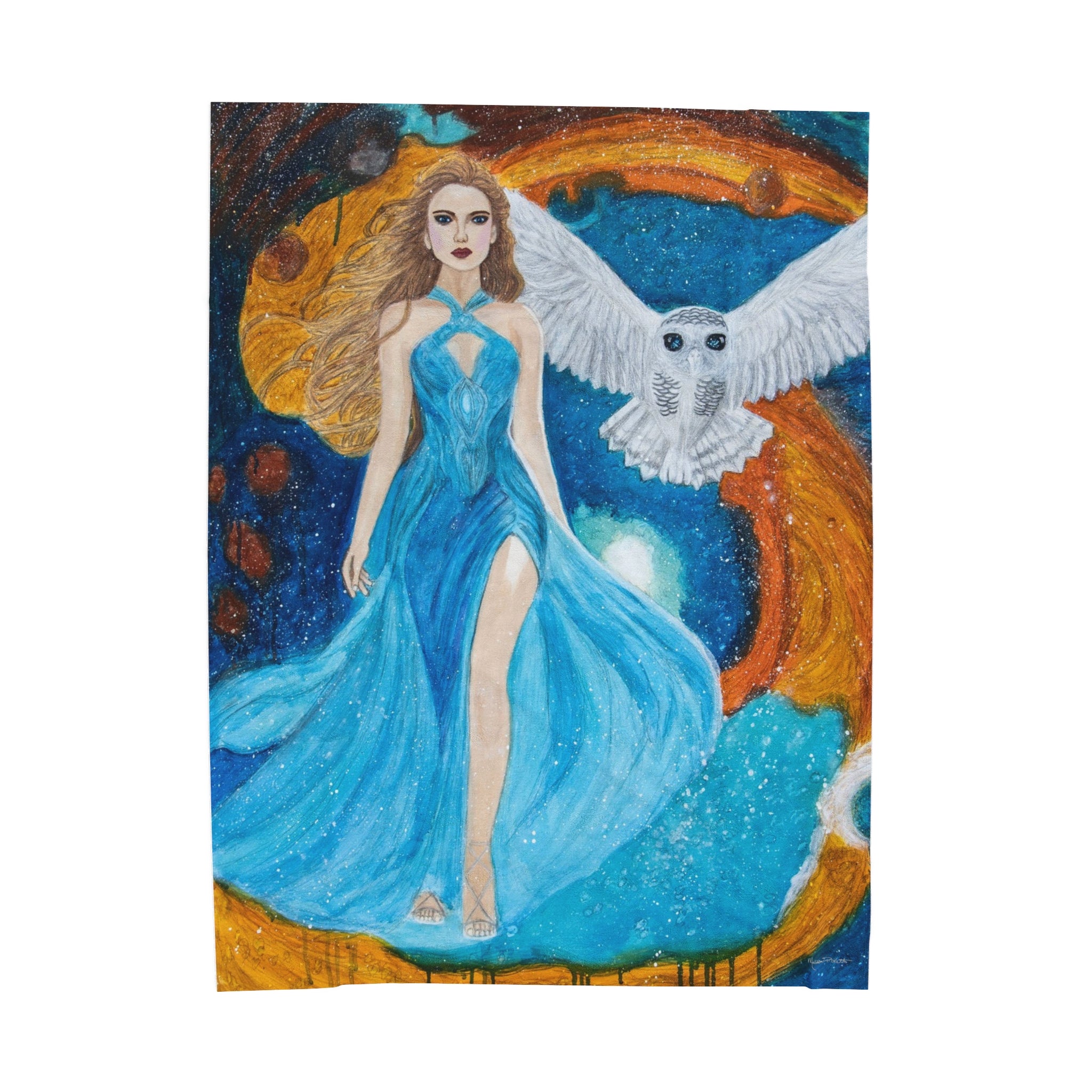 Galaxy Girl with Owl | Velveteen Plush Blanket