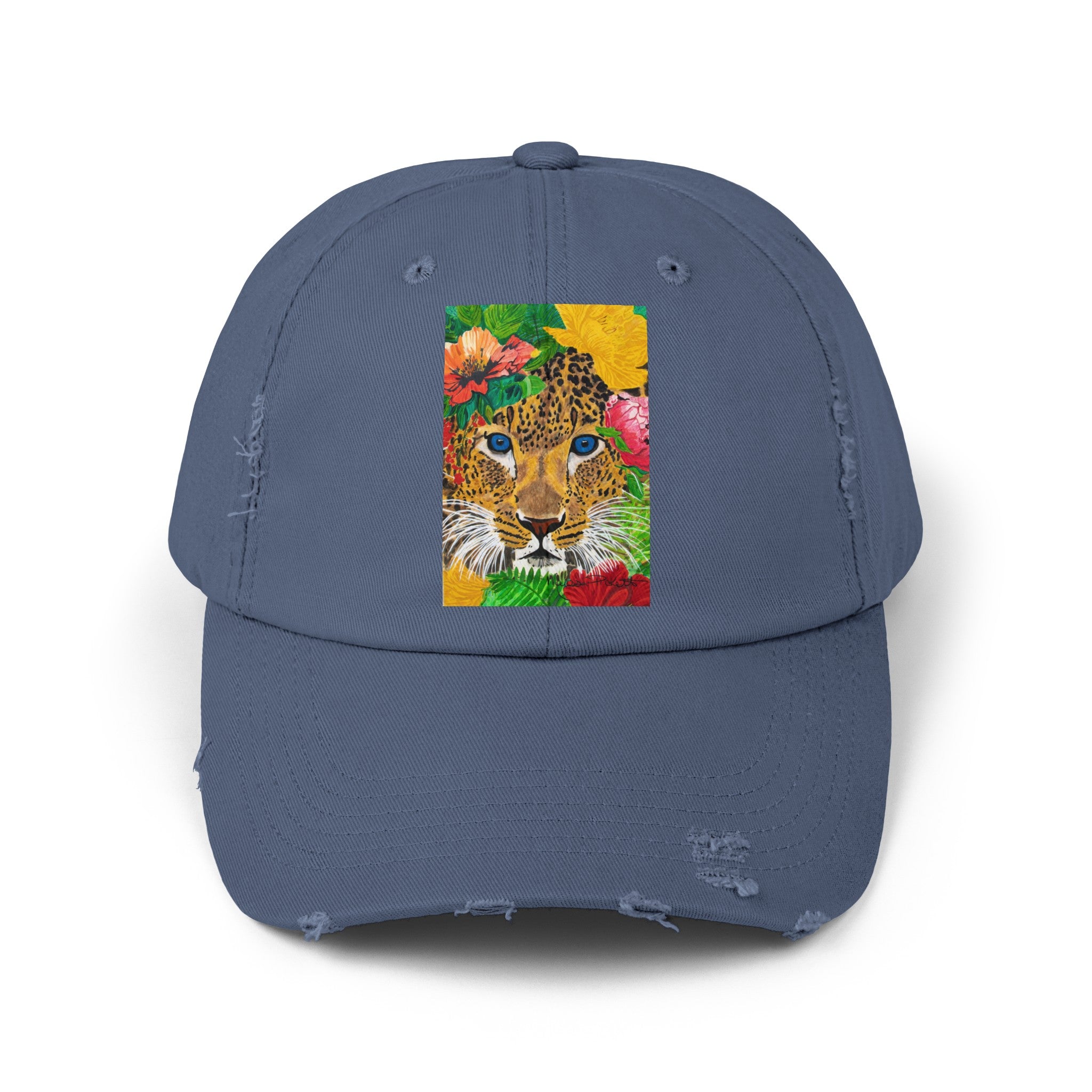 Jaguar & Flowers | Unisex Distressed Cap