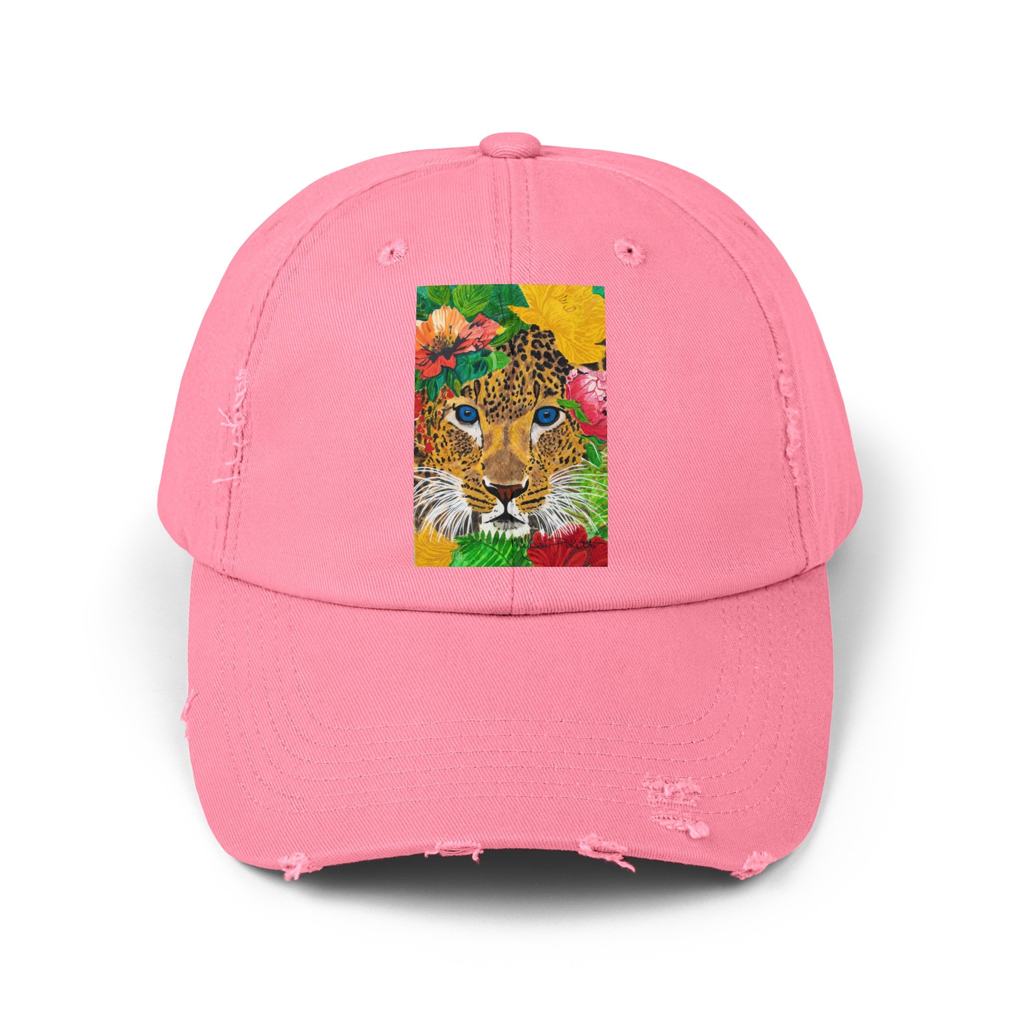 Jaguar & Flowers | Unisex Distressed Cap