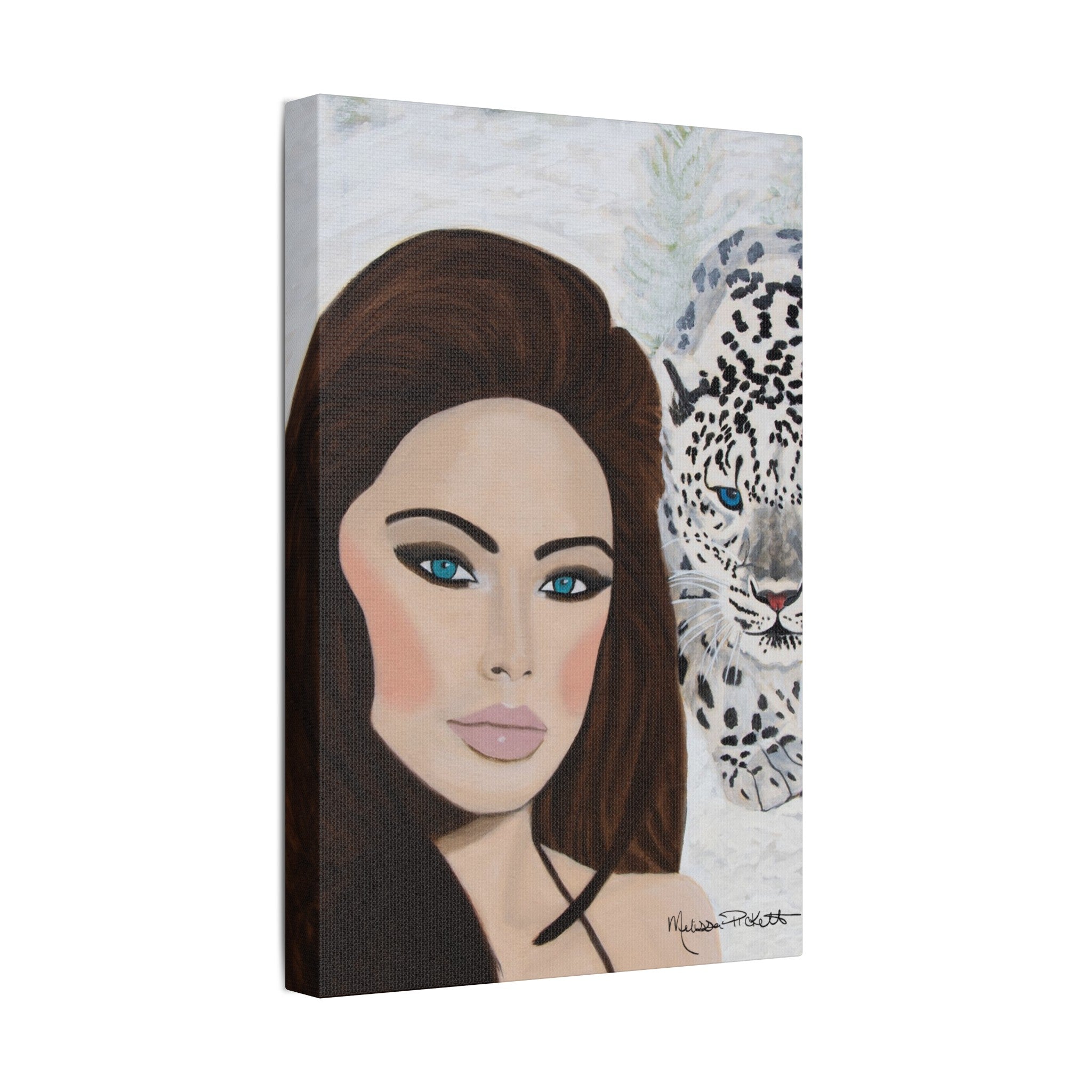 Woman & Snow Leopard | Satin Canvas, Stretched