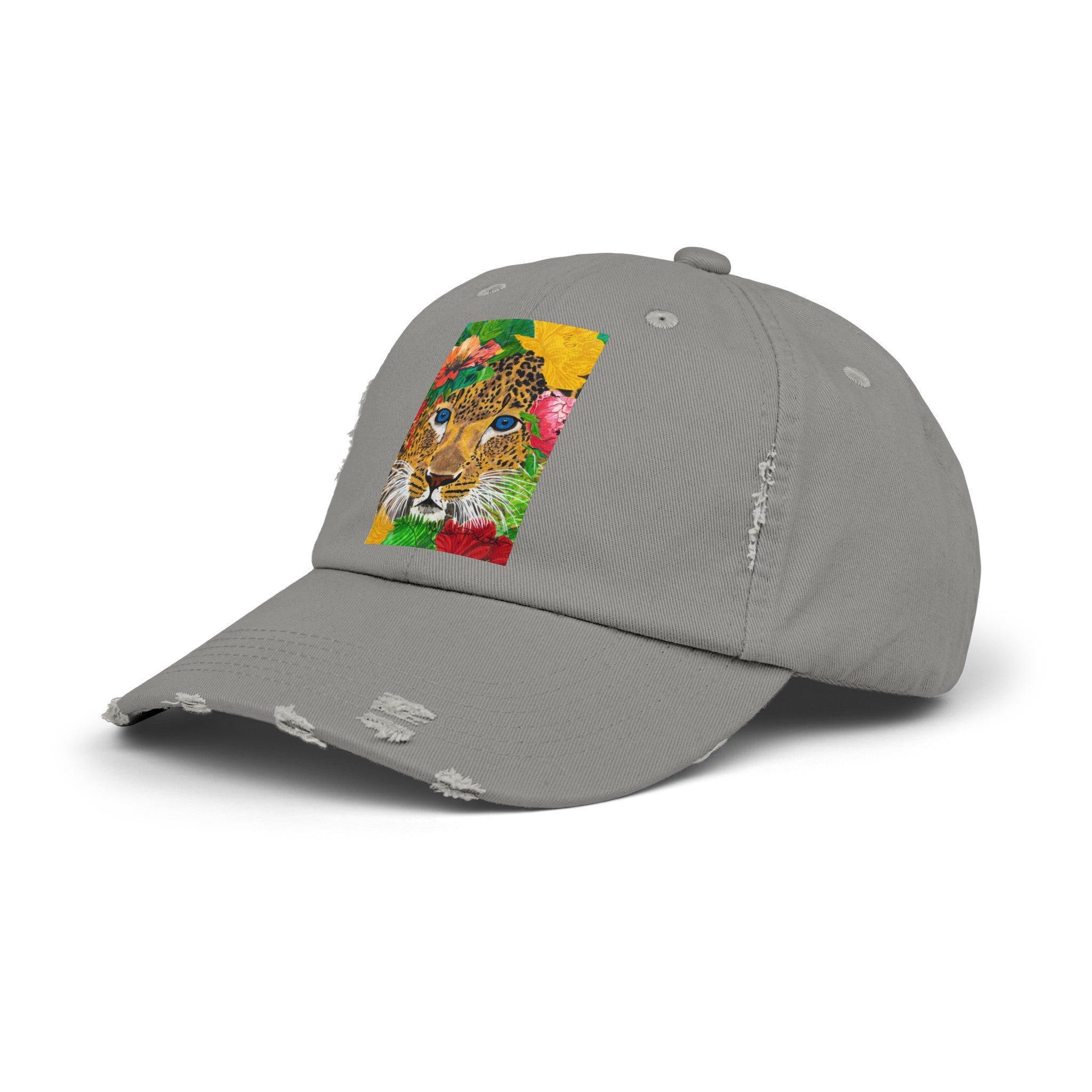 Jaguar & Flowers | Unisex Distressed Cap