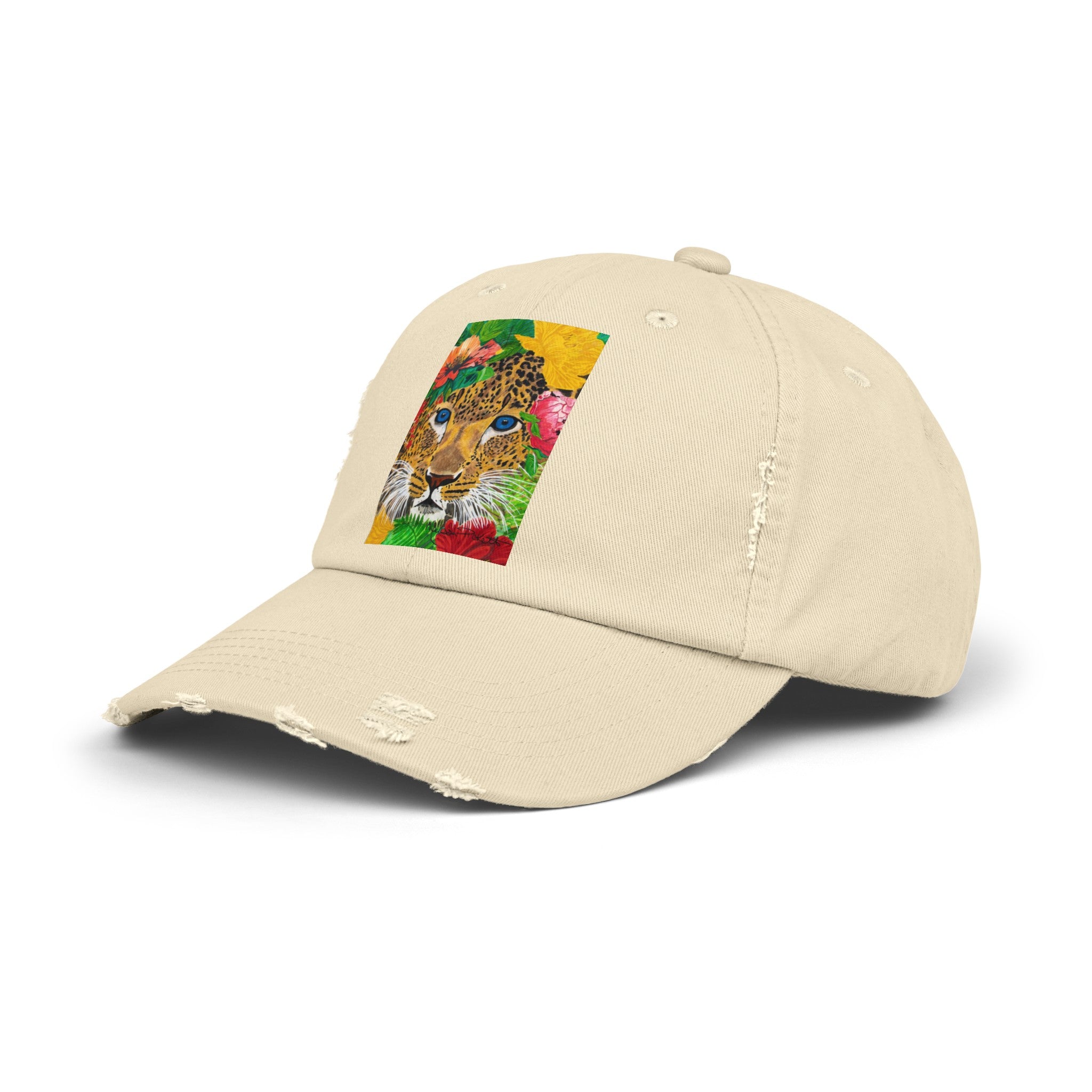 Jaguar & Flowers | Unisex Distressed Cap