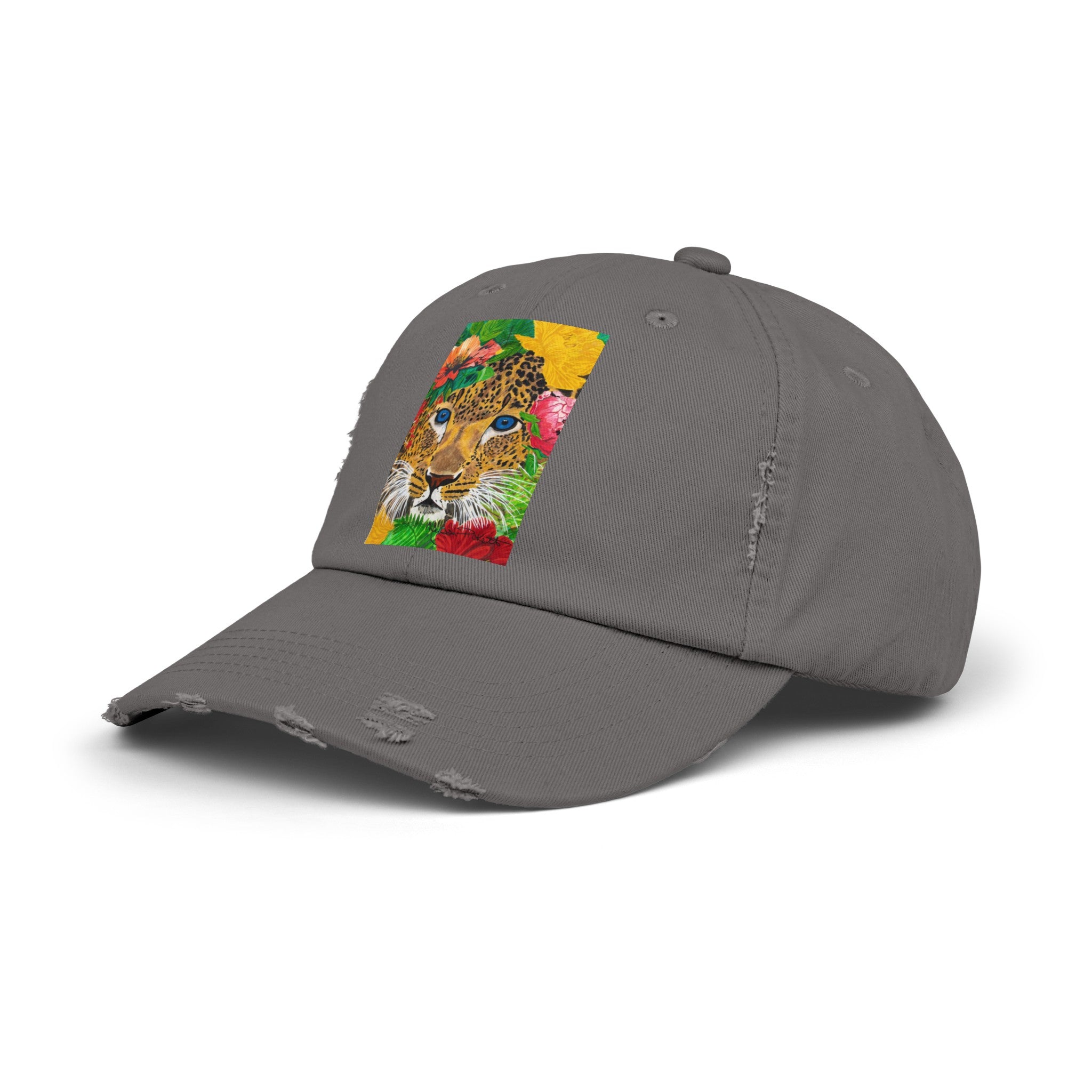 Jaguar & Flowers | Unisex Distressed Cap