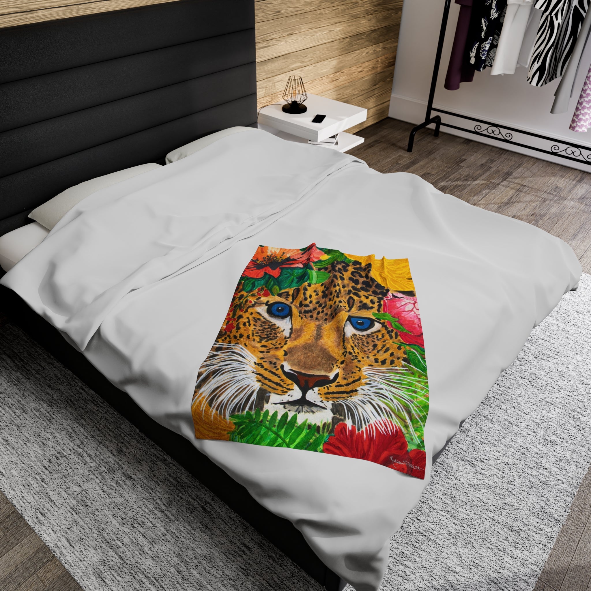 Jaguar & Flowers | Velveteen Plush Blanket