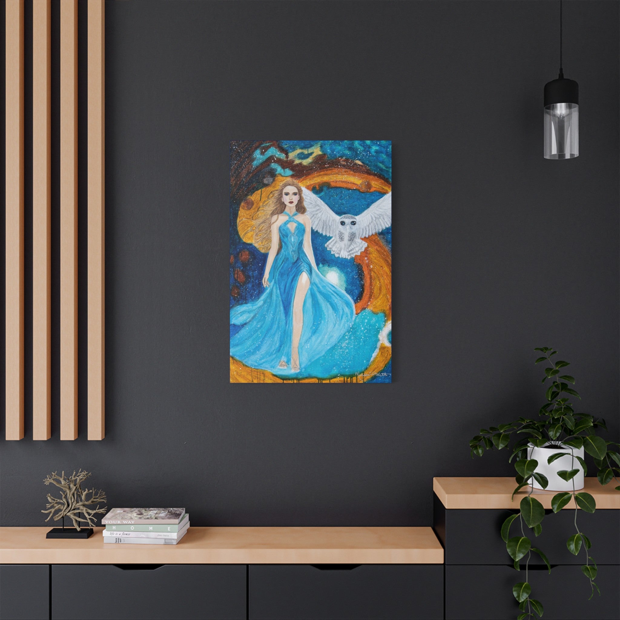 Galaxy Girl with Owl | Satin Canvas, Stretched