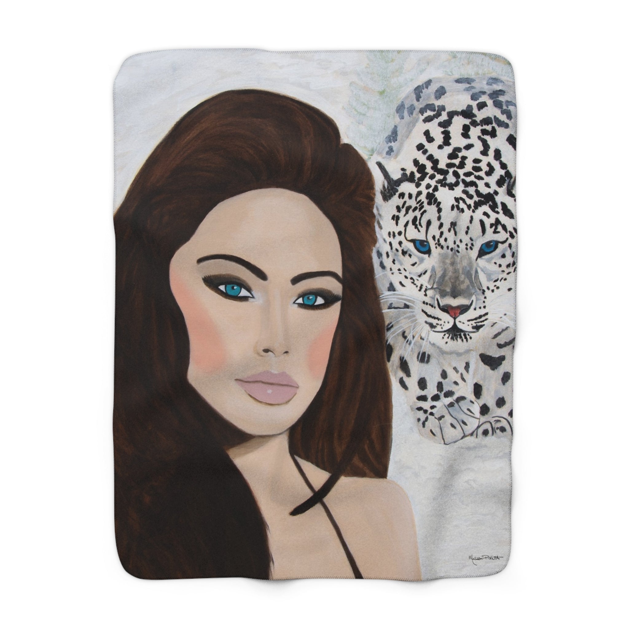 Woman & Snow Leopard | Sherpa Fleece Blanket