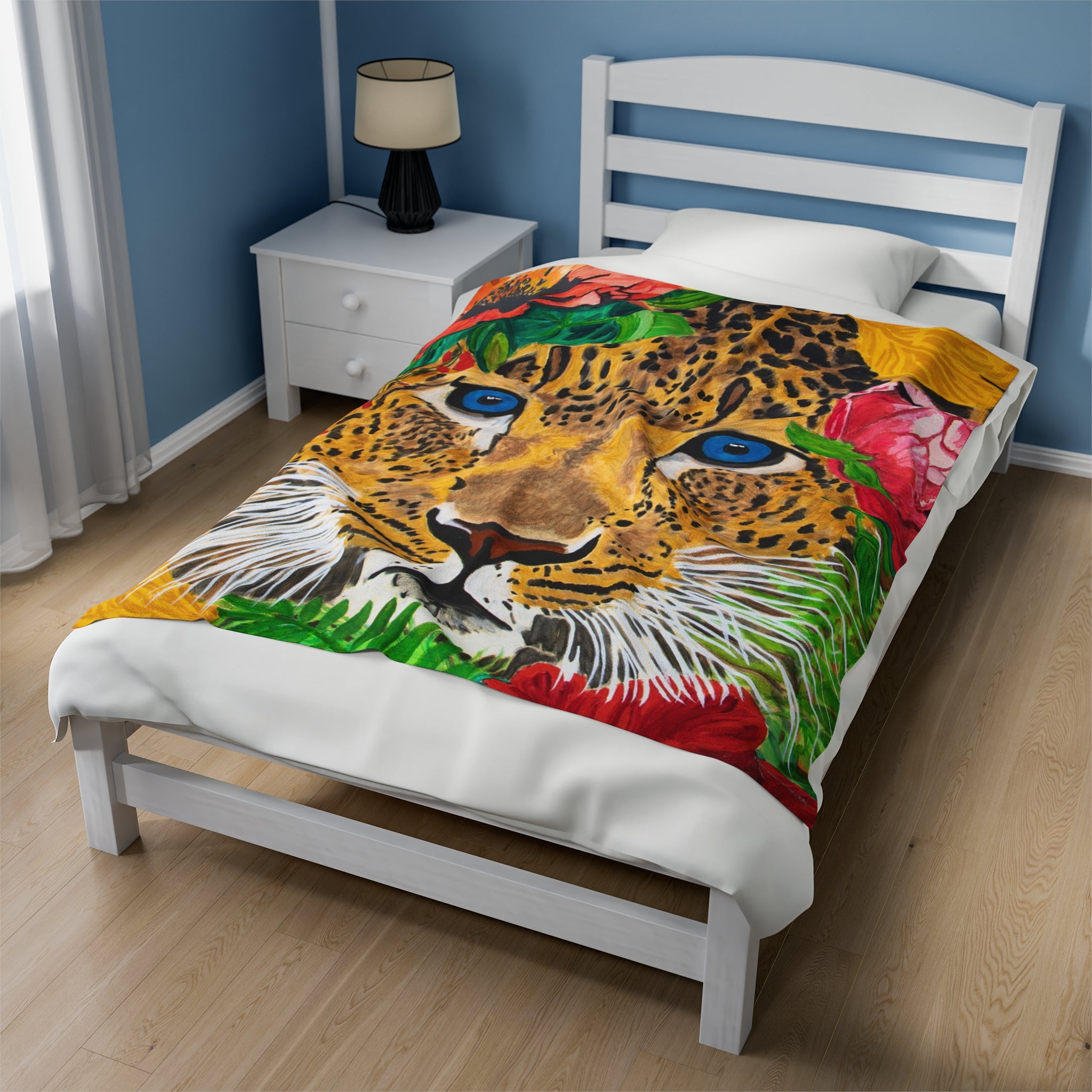 Jaguar & Flowers | Velveteen Plush Blanket