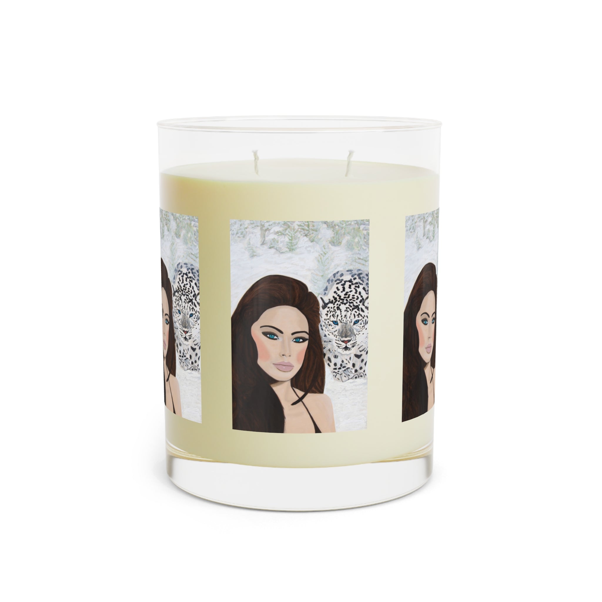 Woman & Snow Leopard | Scented Candle - Full Glass, 11oz