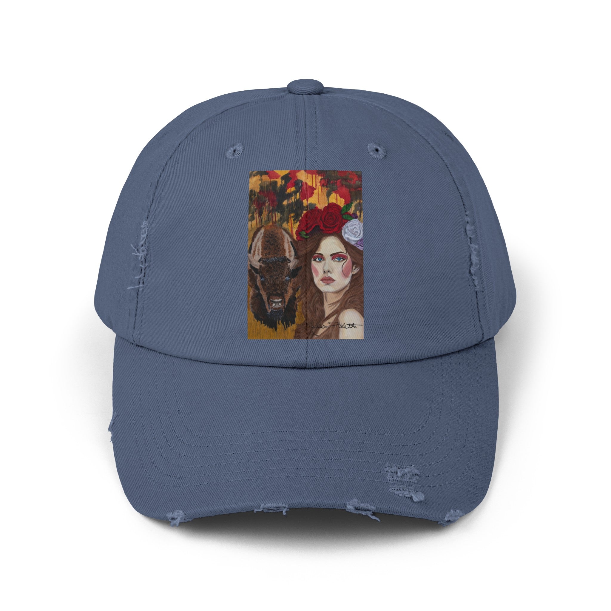 Woman & Bison | Unisex Distressed Cap