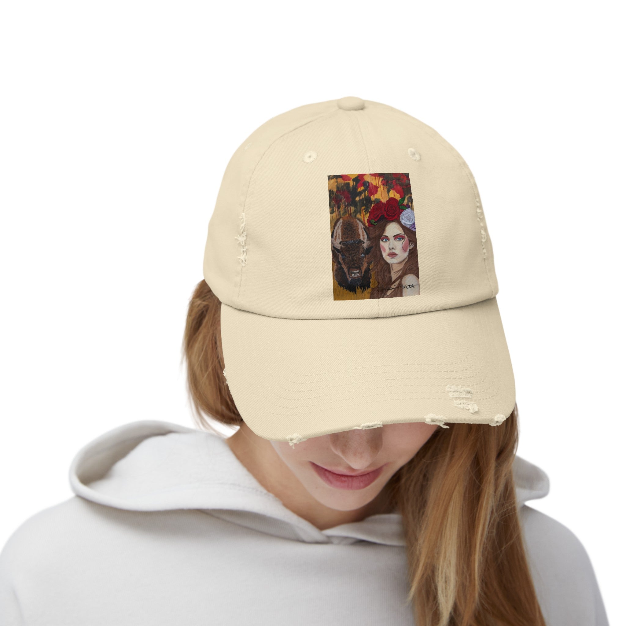 Woman & Bison | Unisex Distressed Cap