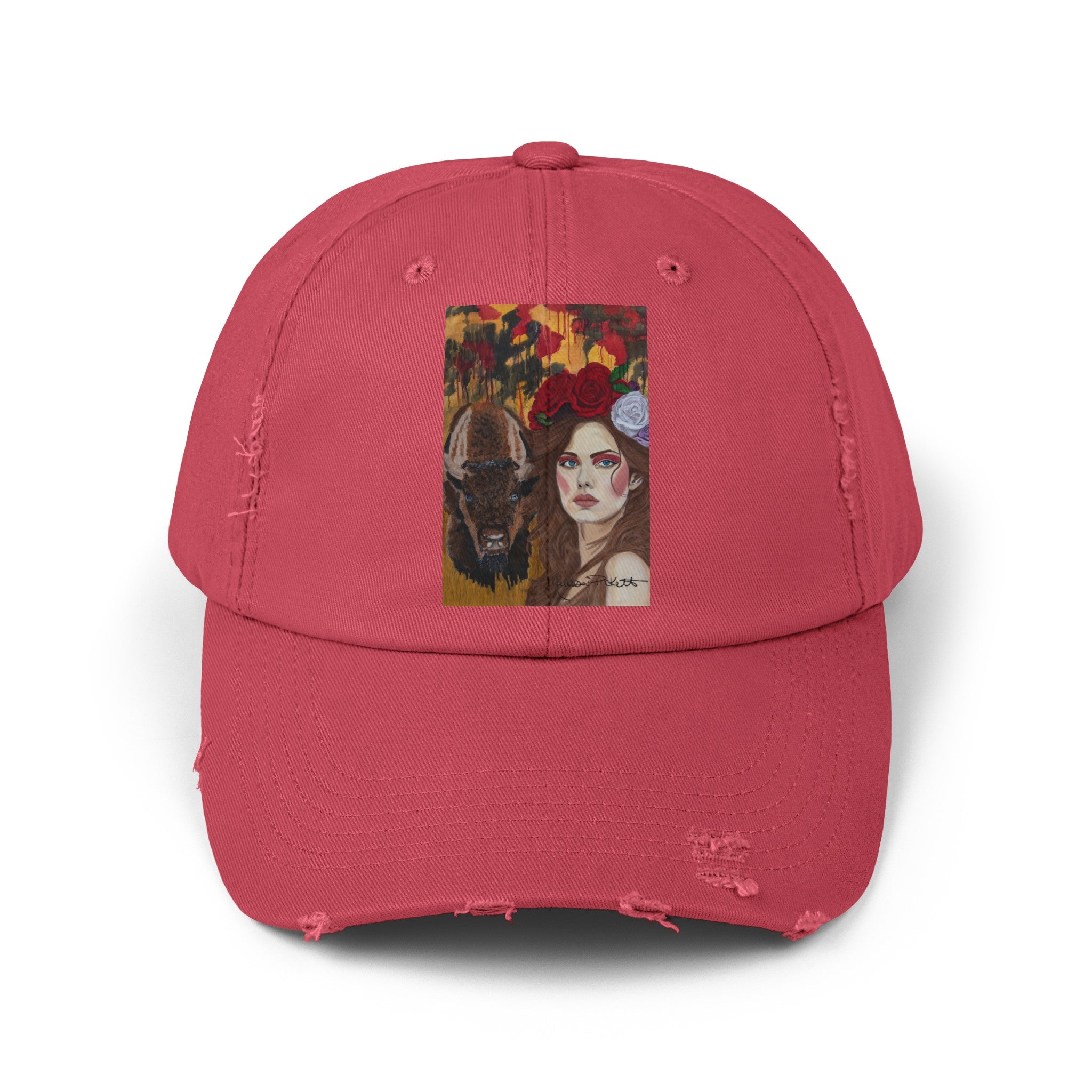 Woman & Bison | Unisex Distressed Cap