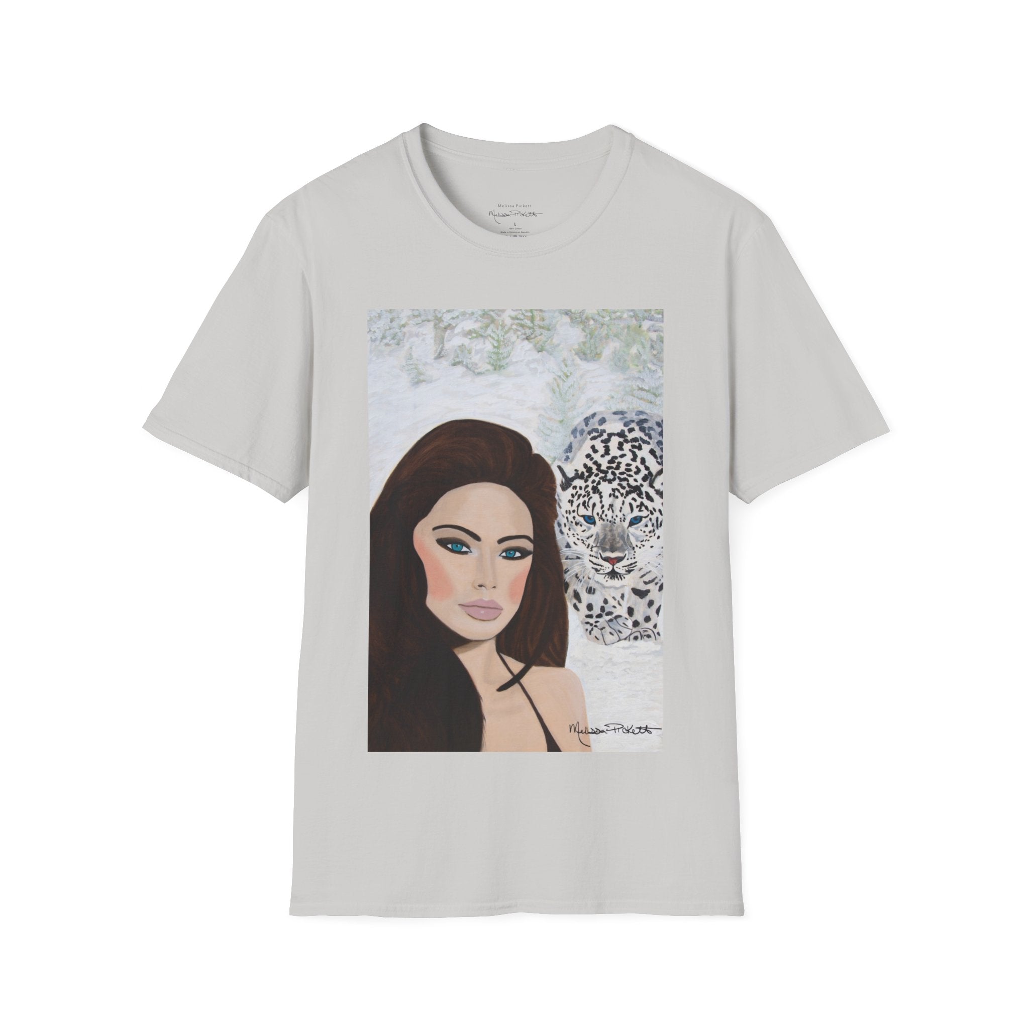 Woman & Snow Leopard | Unisex Softstyle T-Shirt