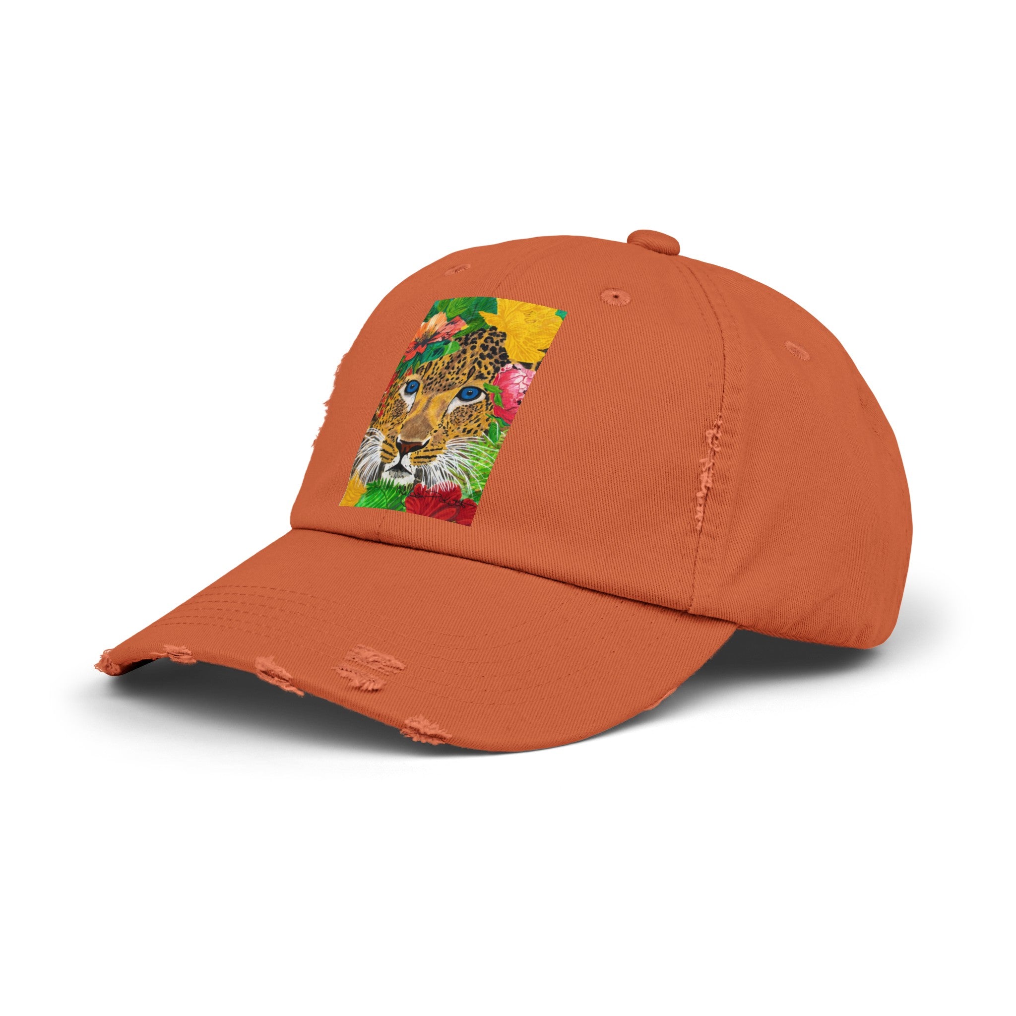 Jaguar & Flowers | Unisex Distressed Cap
