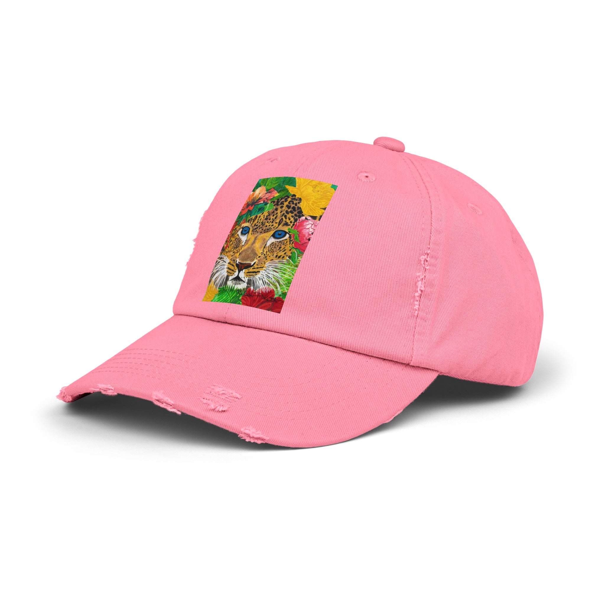 Jaguar & Flowers | Unisex Distressed Cap