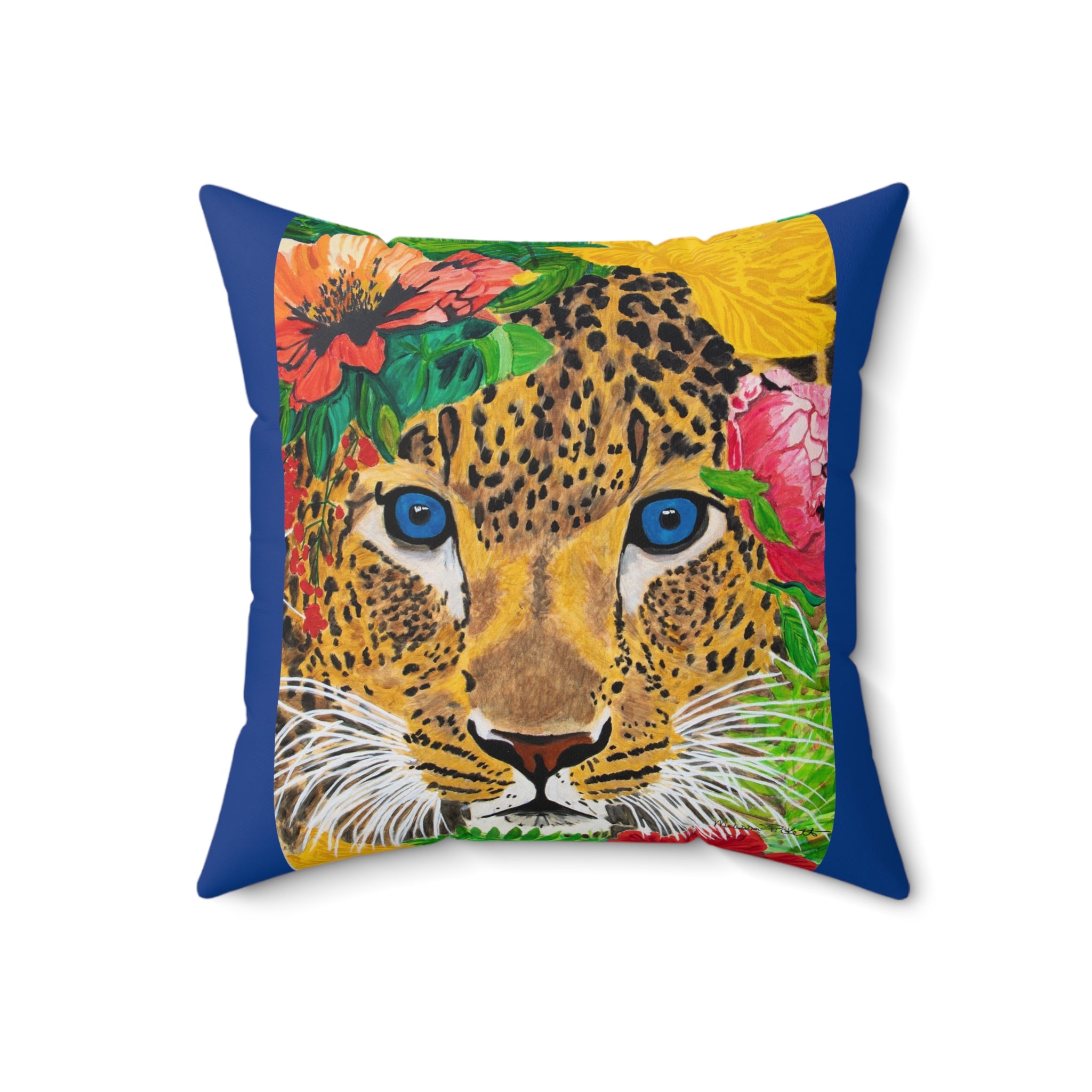 Jaguar & Flowers | Spun Polyester Square Pillow