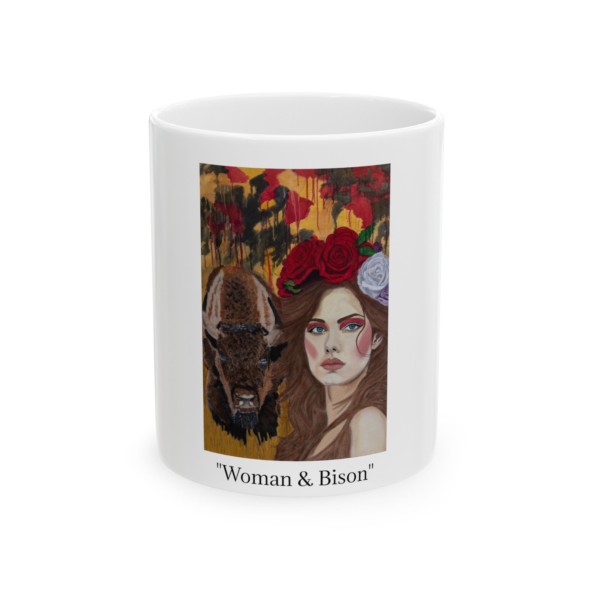 Woman & Bison | Ceramic Mug, (11oz, 15oz)