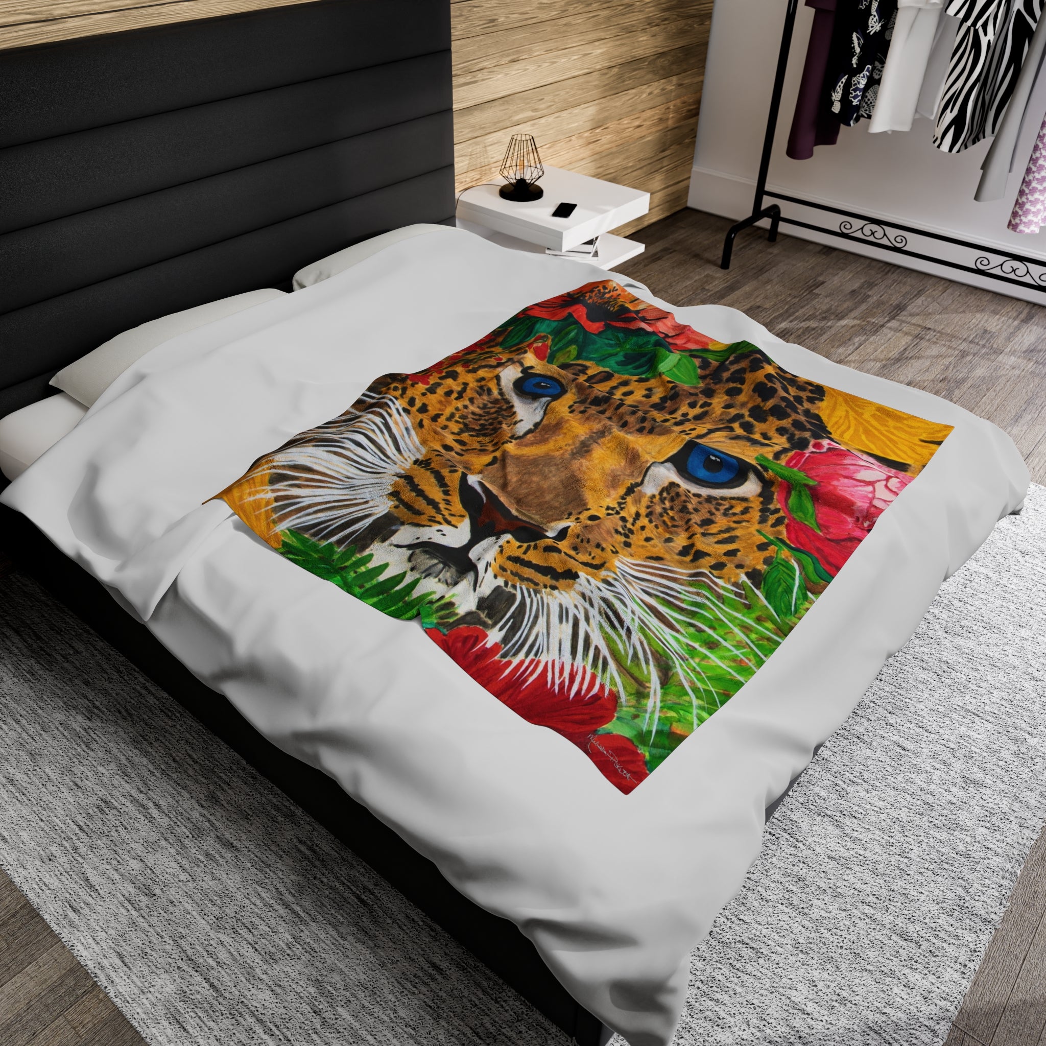 Jaguar & Flowers | Velveteen Plush Blanket