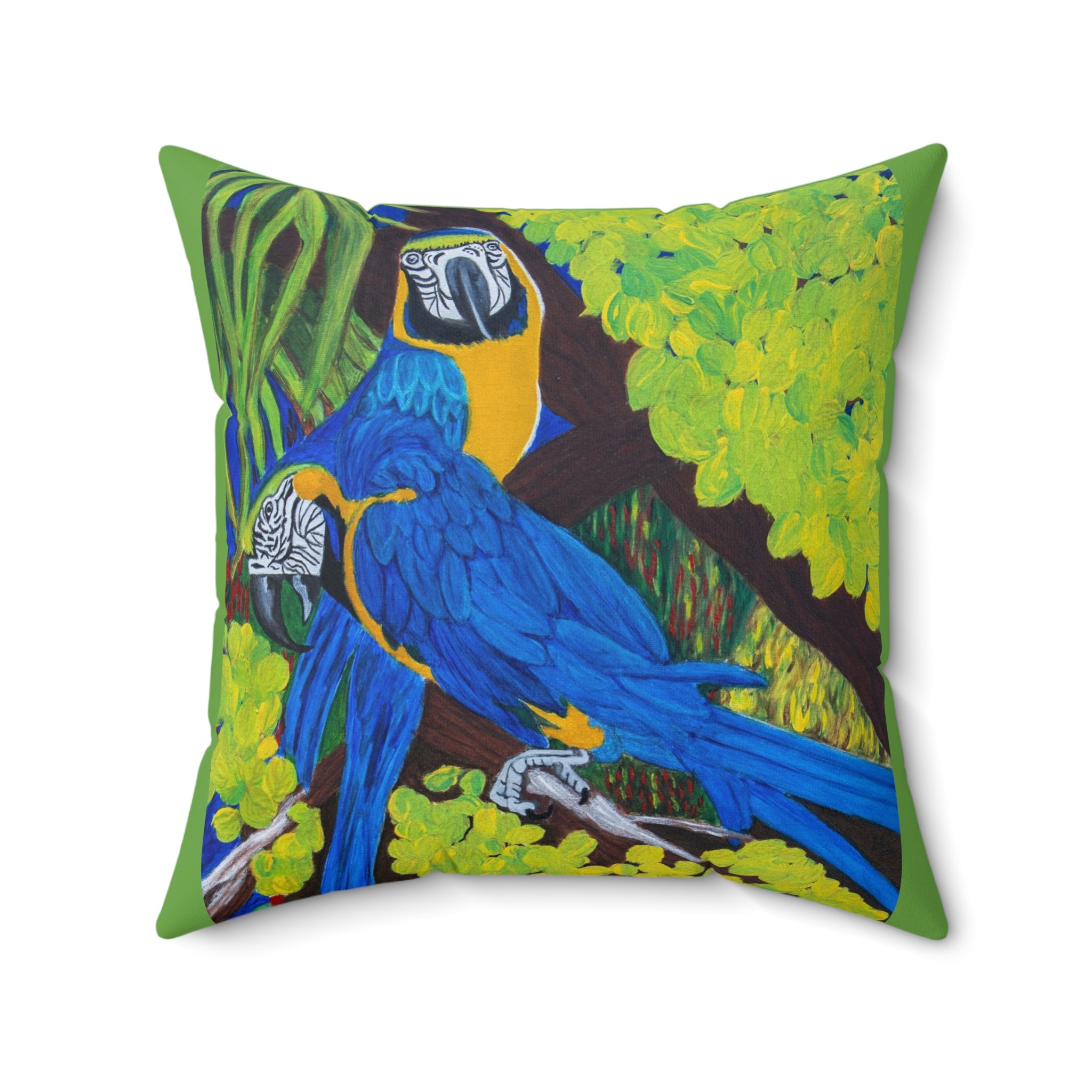 Two Blue & Gold Macaws | Spun Polyester Square Pillow