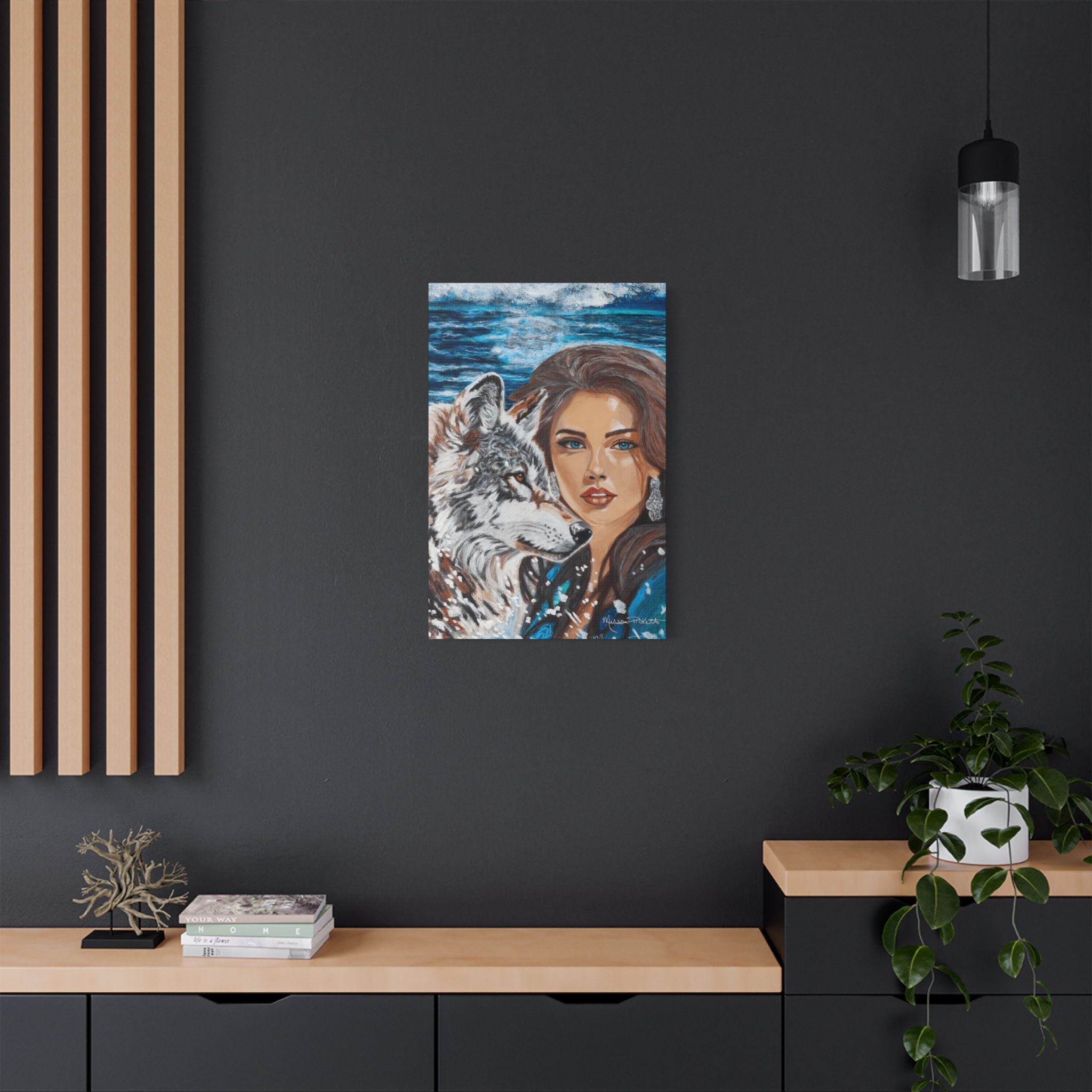 Moonlit Woman & Wolf | Satin Canvas, Stretched