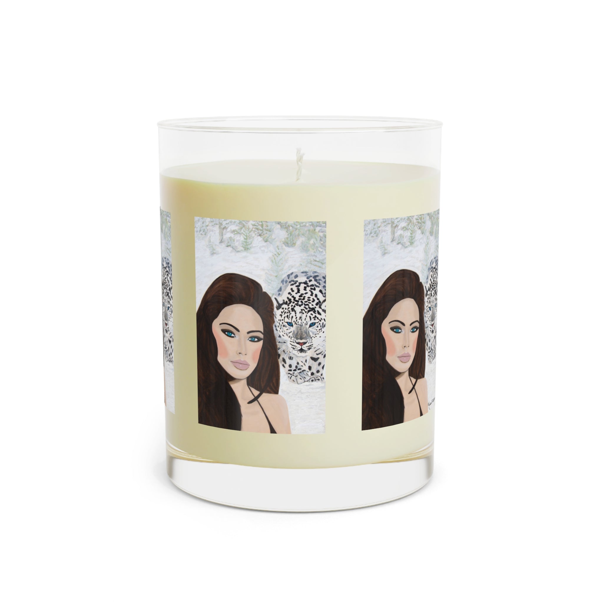 Woman & Snow Leopard | Scented Candle - Full Glass, 11oz