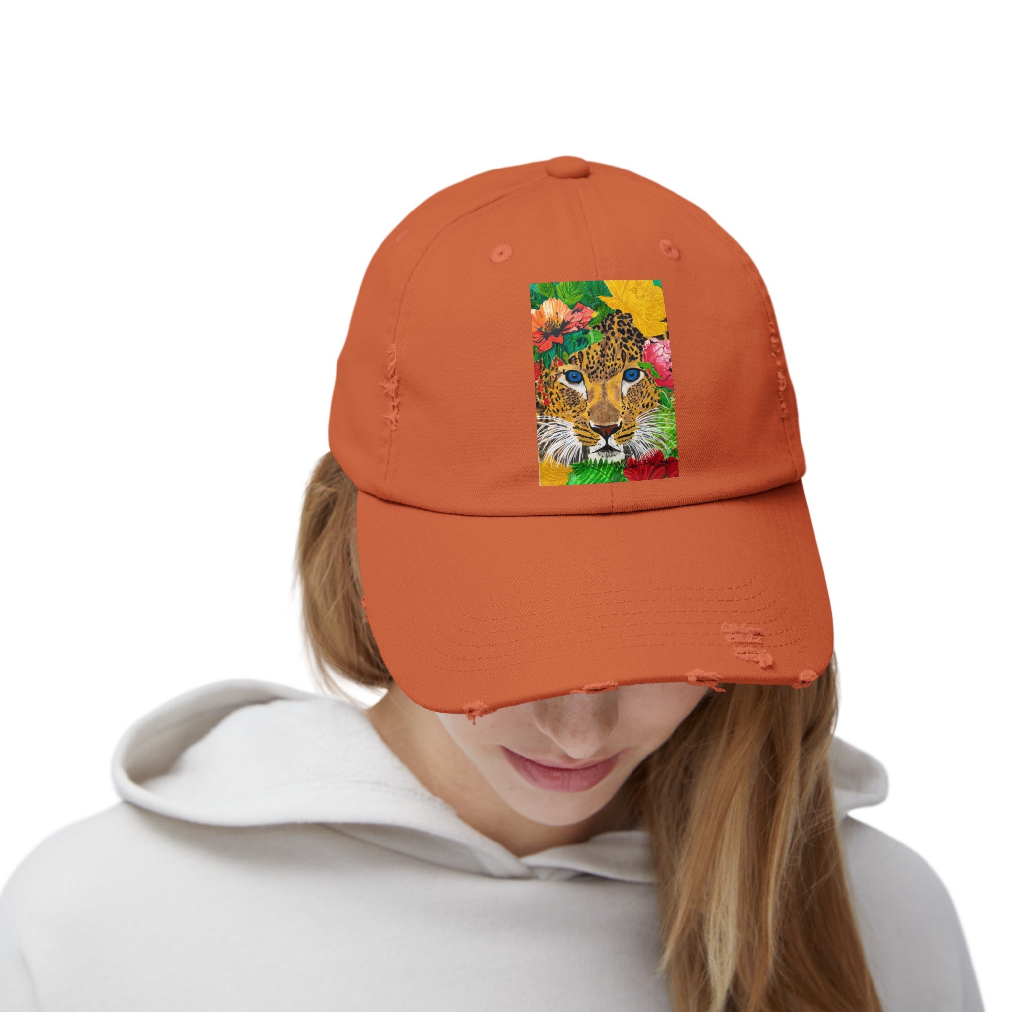 Jaguar & Flowers | Unisex Distressed Cap