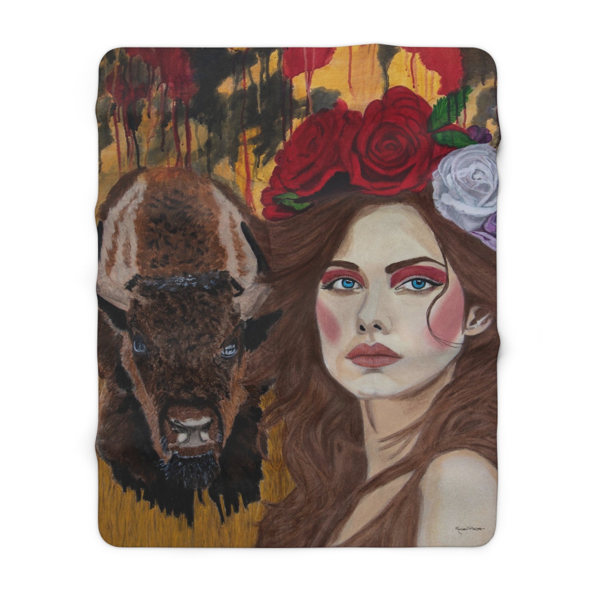 Woman & Bison | Sherpa Fleece Blanket