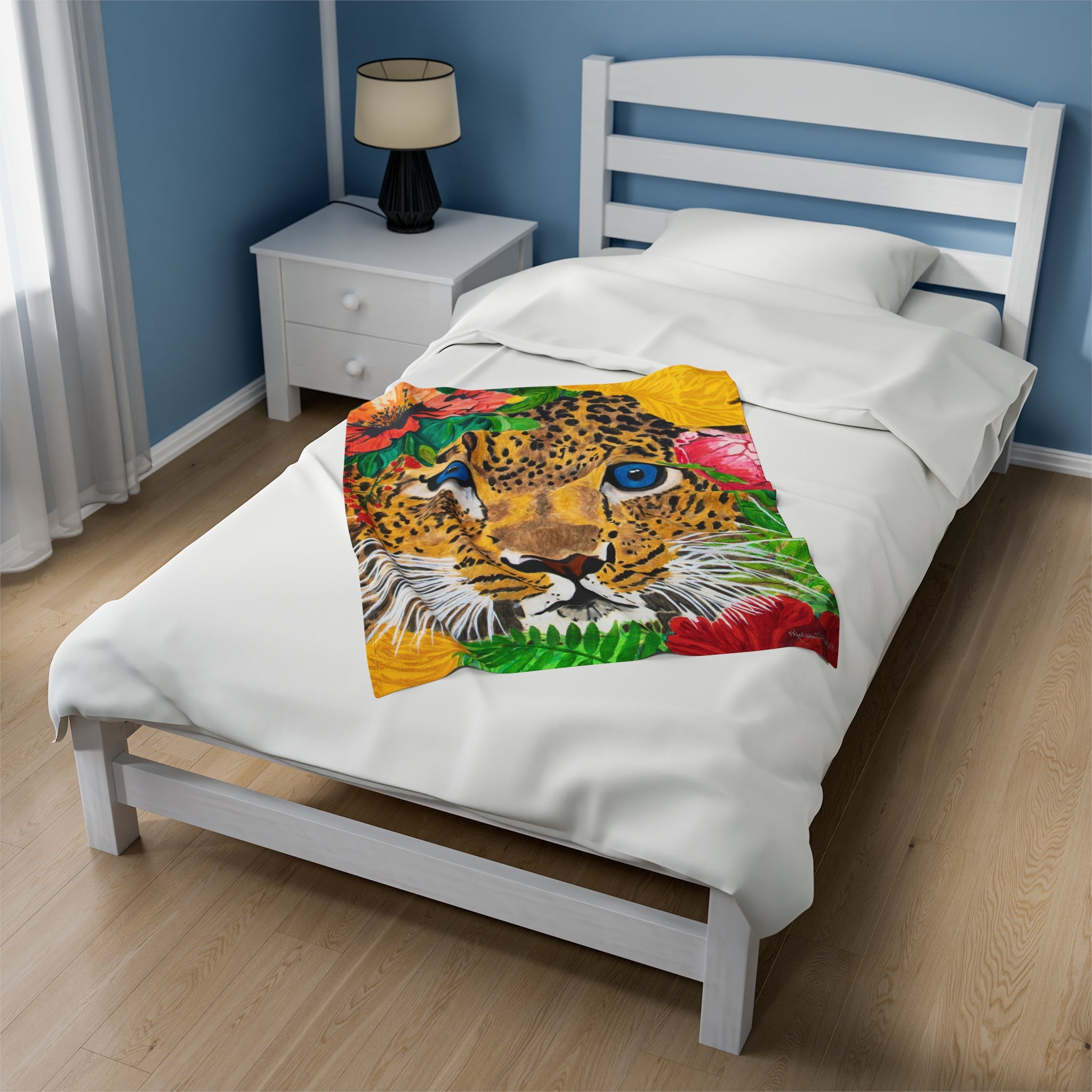 Jaguar & Flowers | Velveteen Plush Blanket
