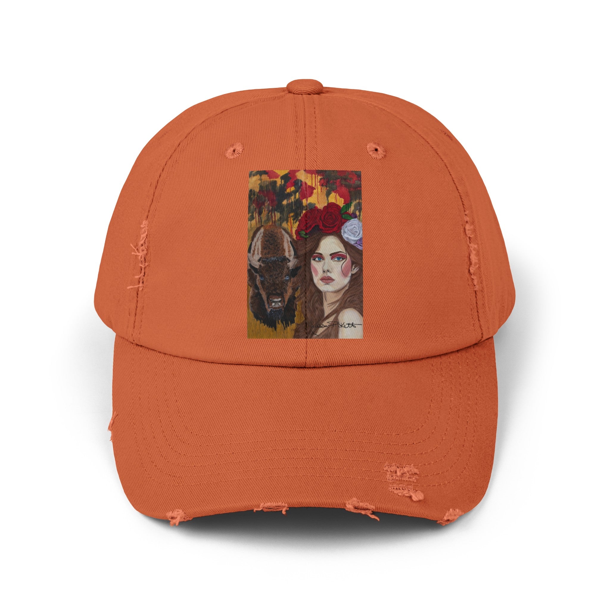 Woman & Bison | Unisex Distressed Cap