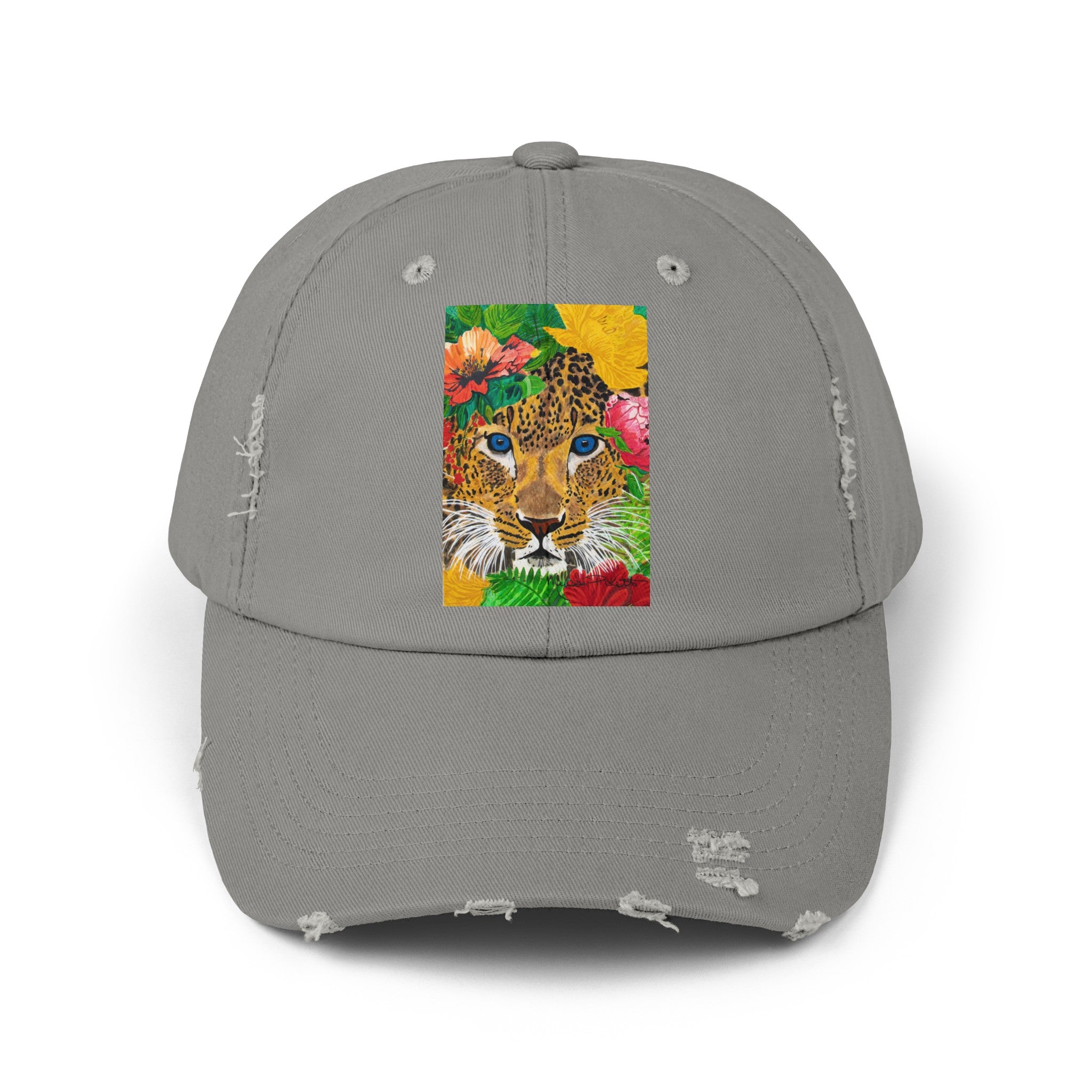 Jaguar & Flowers | Unisex Distressed Cap