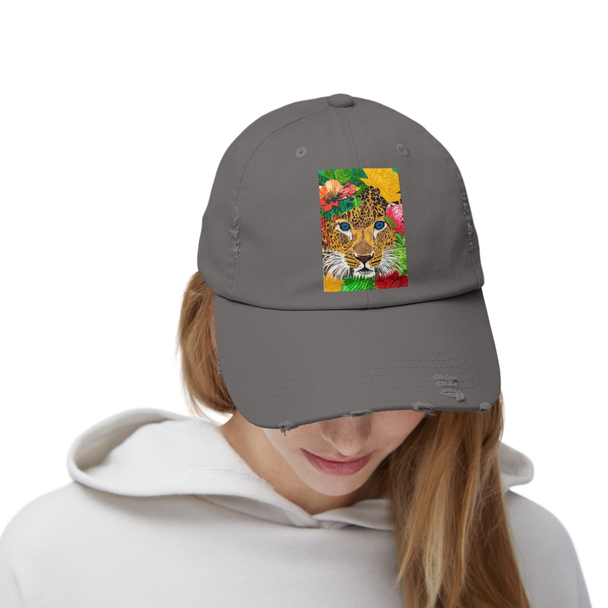 Jaguar & Flowers | Unisex Distressed Cap