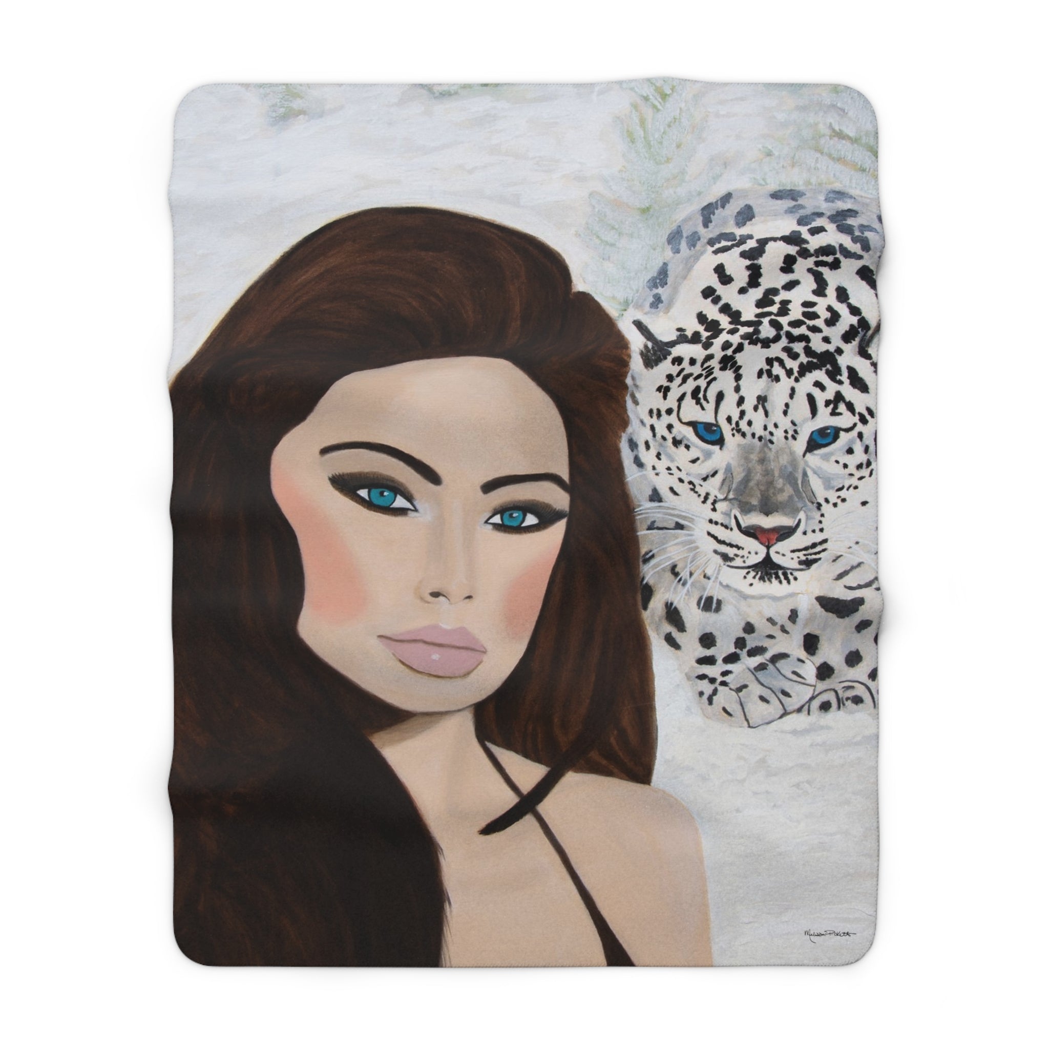 Woman & Snow Leopard | Sherpa Fleece Blanket