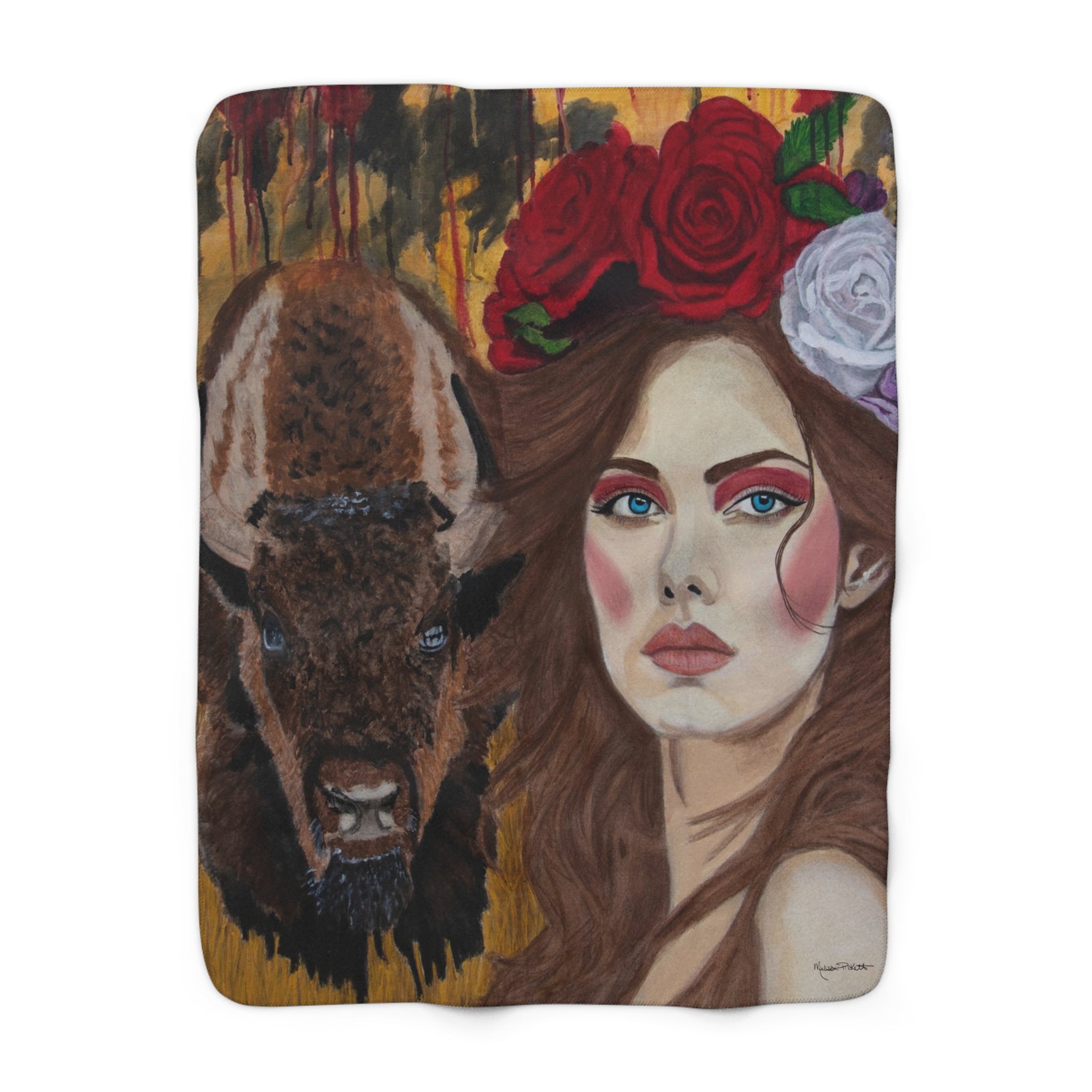 Woman & Bison | Sherpa Fleece Blanket