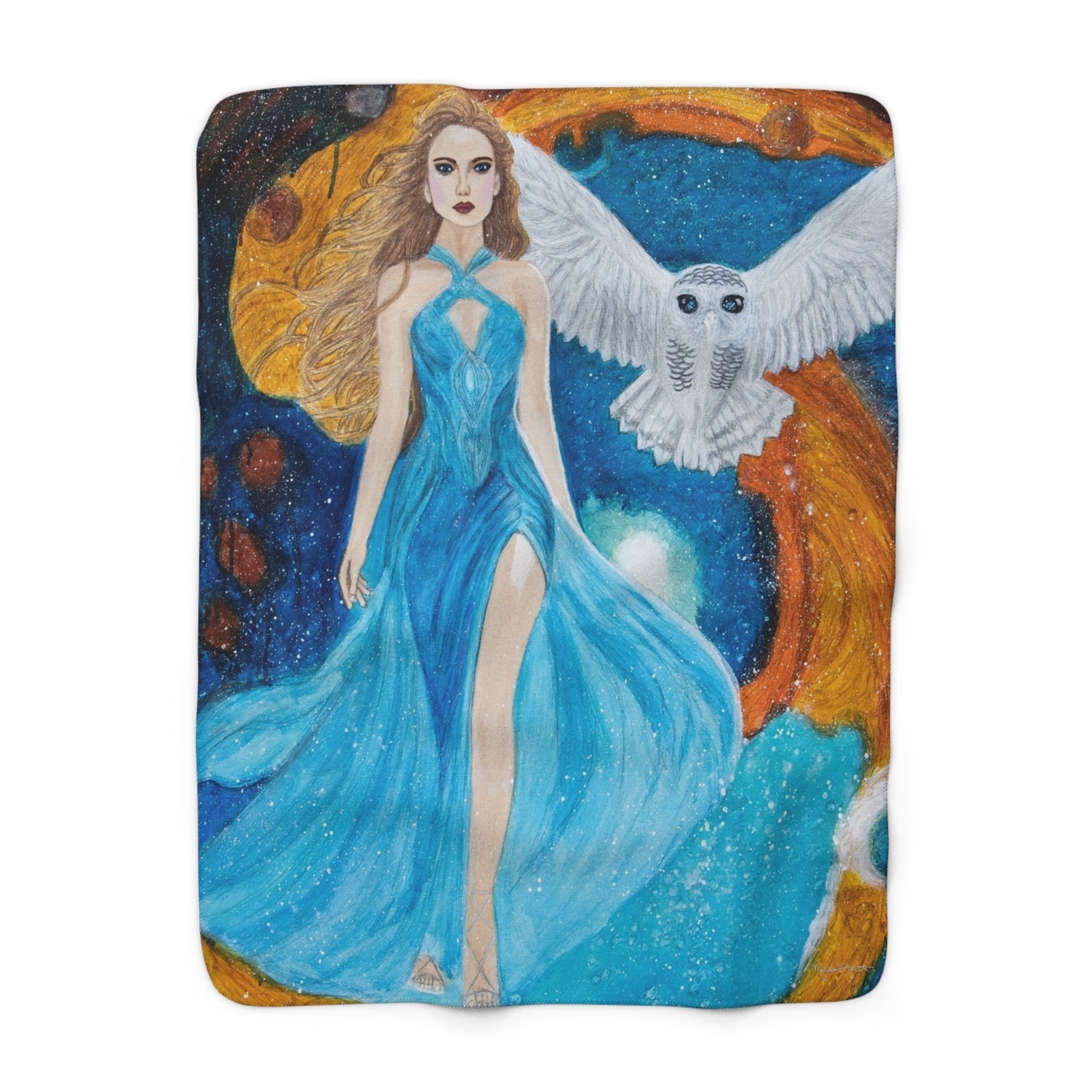 Galaxy Girl with Owl | Sherpa Fleece Blanket