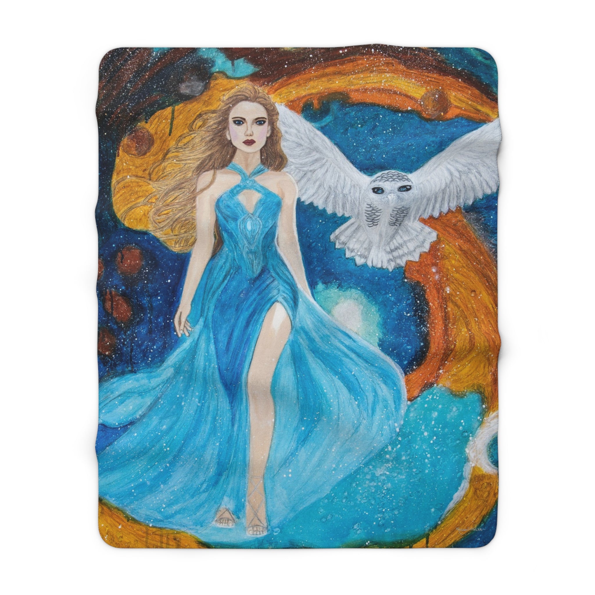 Galaxy Girl with Owl | Sherpa Fleece Blanket