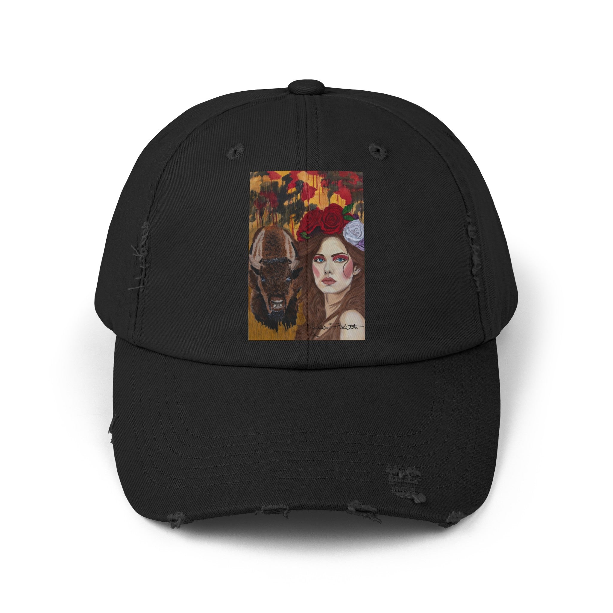 Woman & Bison | Unisex Distressed Cap
