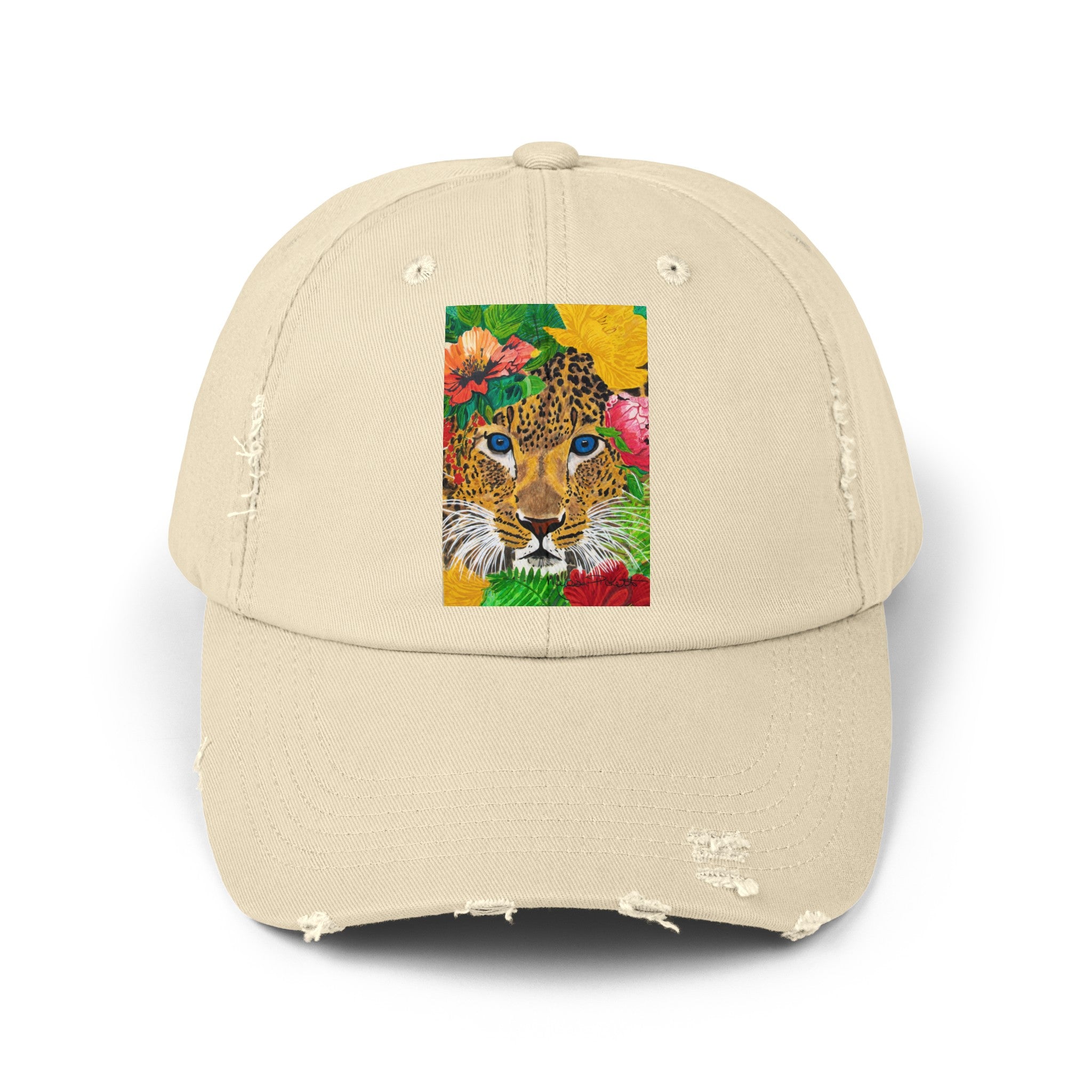 Jaguar & Flowers | Unisex Distressed Cap